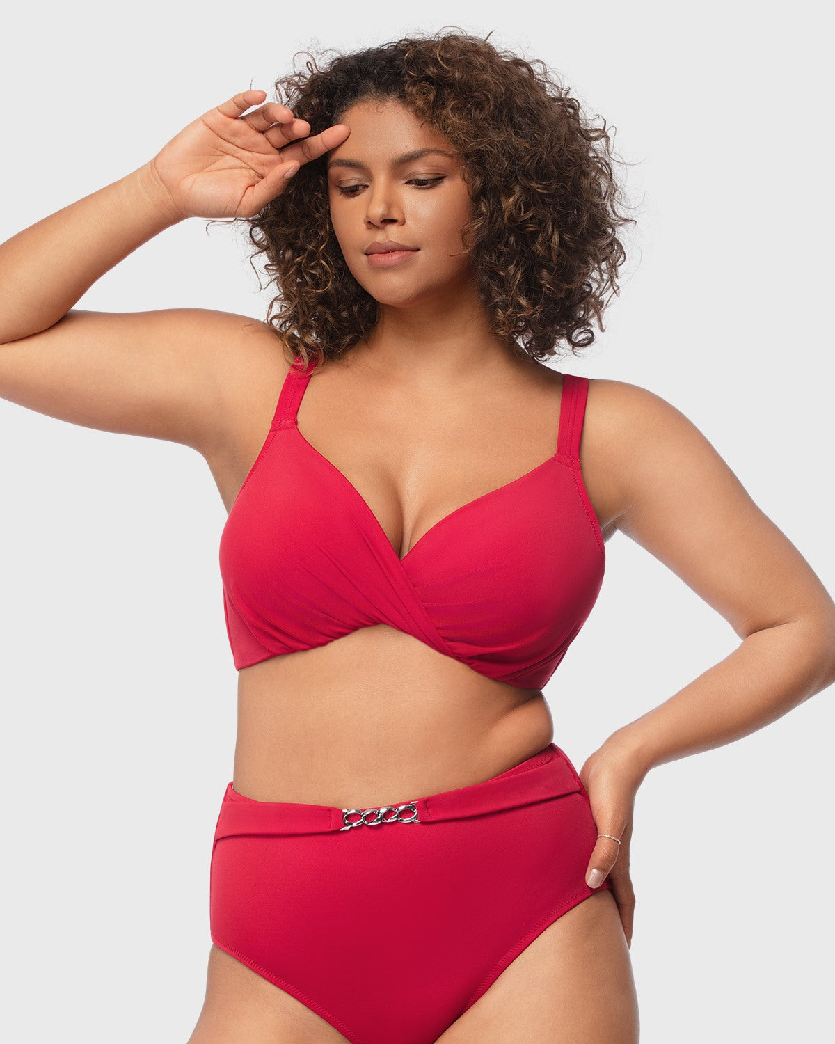 Ruched Crisscross Front Underwire Swim Bikini Set - HSIA