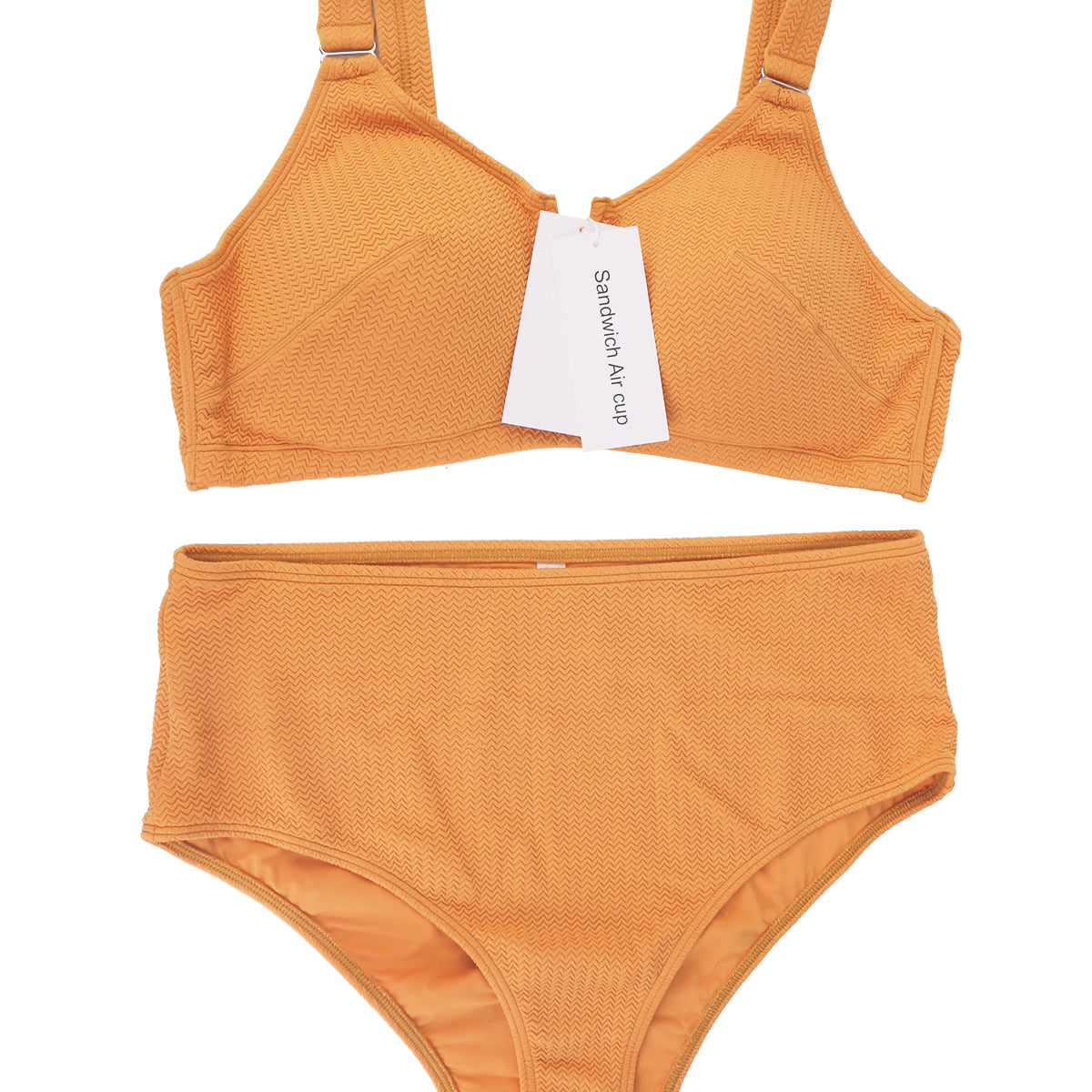 Sandwich Air cup V-wire Plunge Textured Two-piece Bikini Set - HSIA