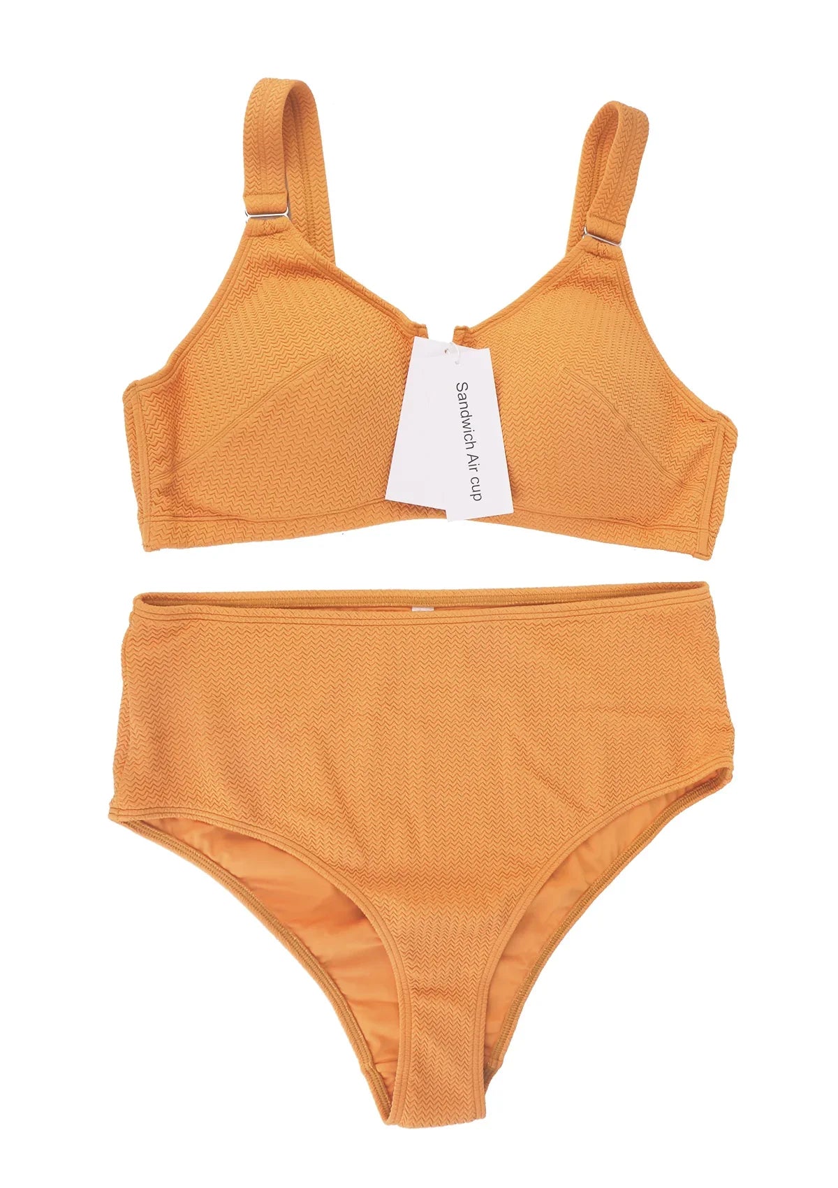Sandwich Air cup V-wire Plunge Textured Two-piece Bikini Set - HSIA