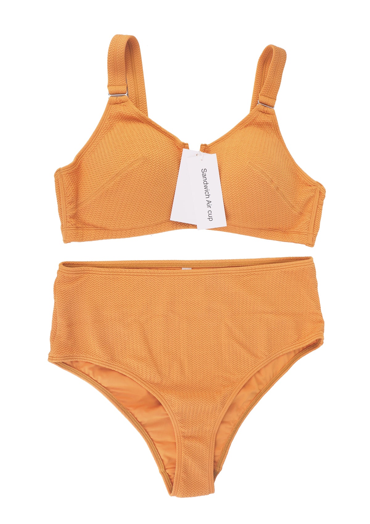 Sandwich Air cup V-wire Plunge Textured Two-piece Bikini Set - HSIA