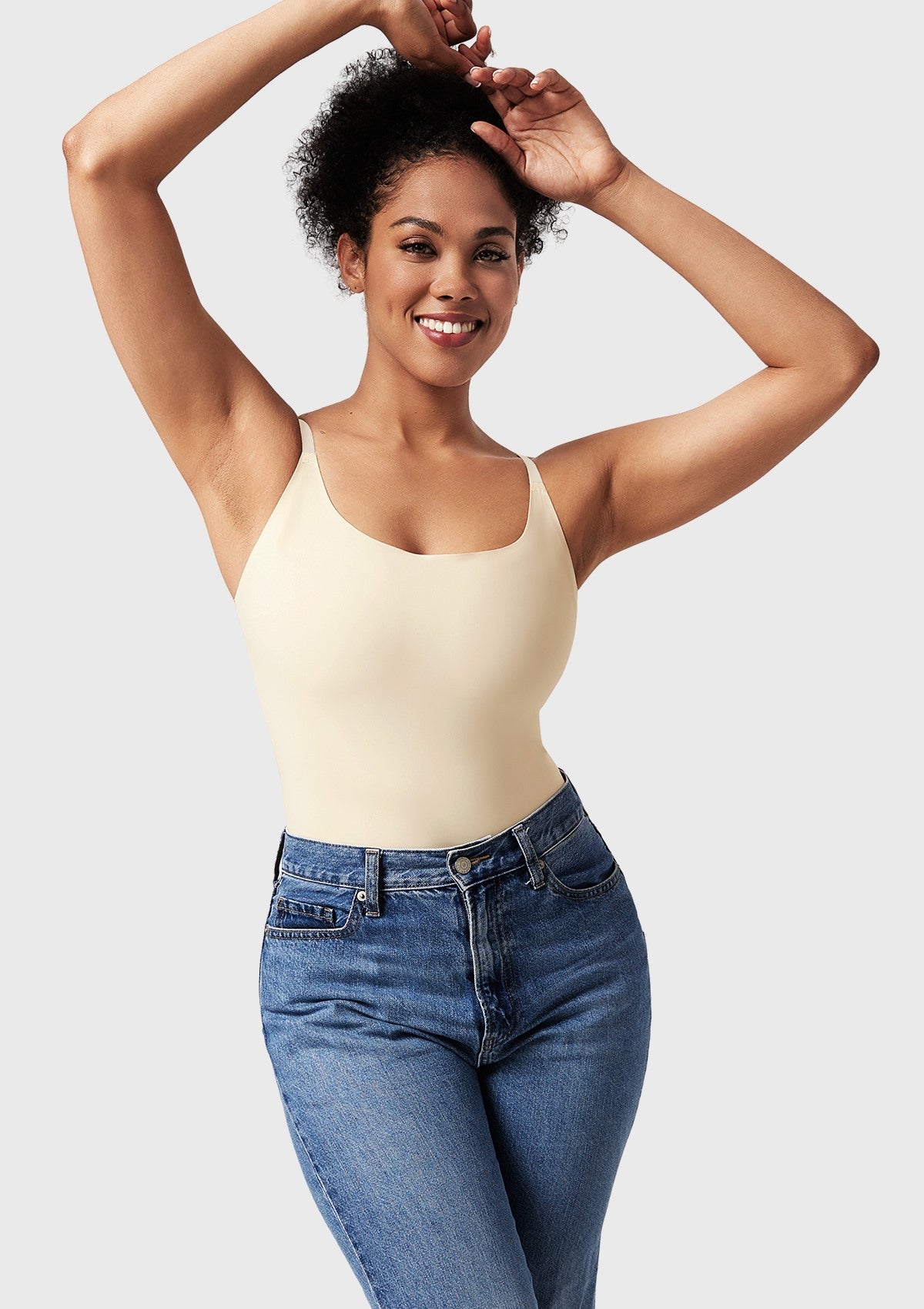 Seamless Comfort Square Neck Sleeveless Bodysuit Backless High Cut Thong Tank Tops - HSIA