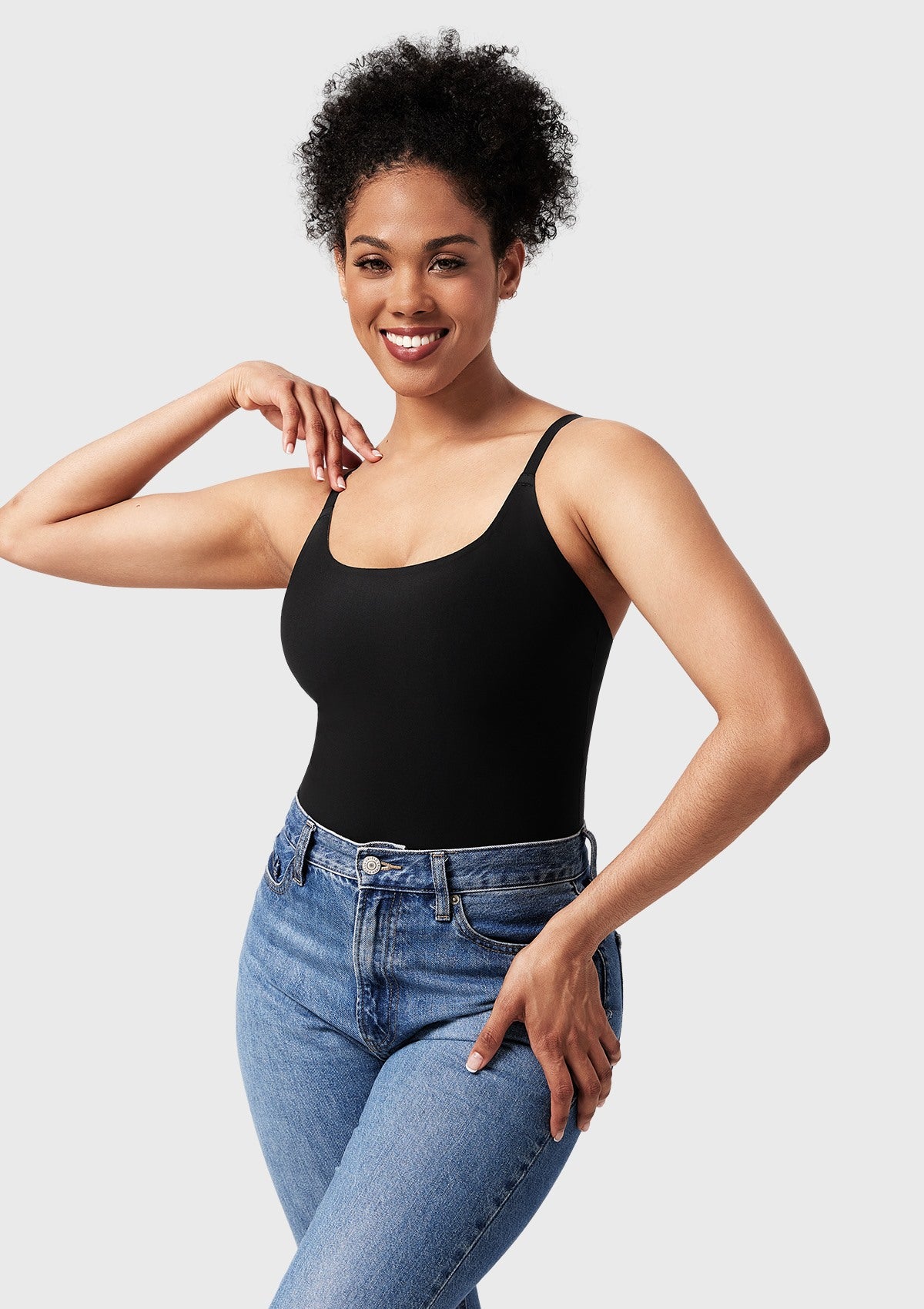 Seamless Comfort Square Neck Sleeveless Bodysuit Backless High Cut Thong Tank Tops - HSIA