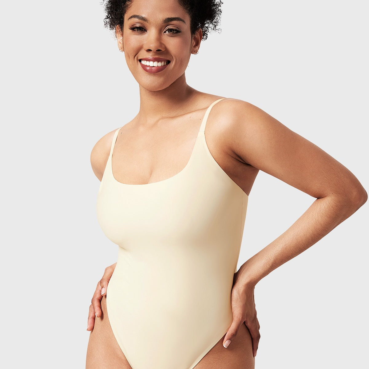 Seamless Comfort Square Neck Sleeveless Bodysuit Backless High Cut Thong Tank Tops - HSIA