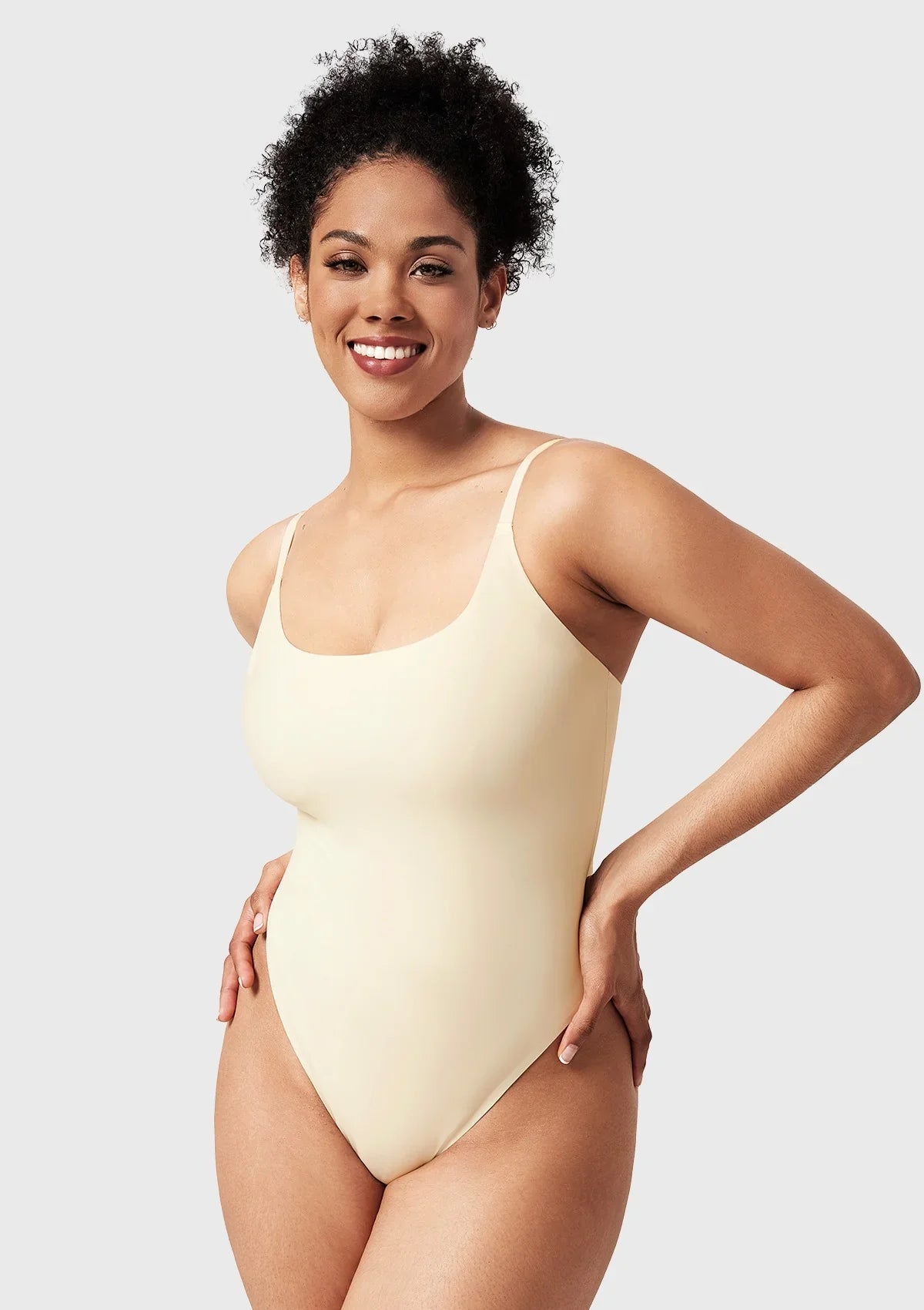 Seamless Comfort Square Neck Sleeveless Bodysuit Backless High Cut Thong Tank Tops - HSIA