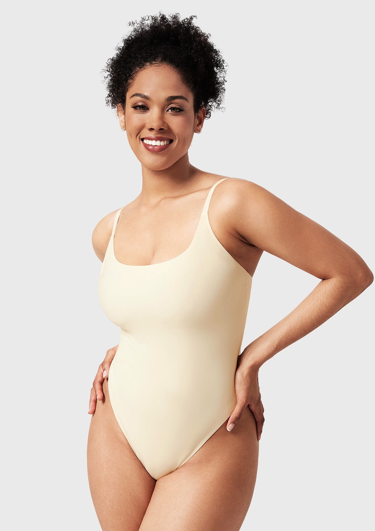 Seamless Comfort Square Neck Sleeveless Bodysuit Backless High Cut Thong Tank Tops - HSIA