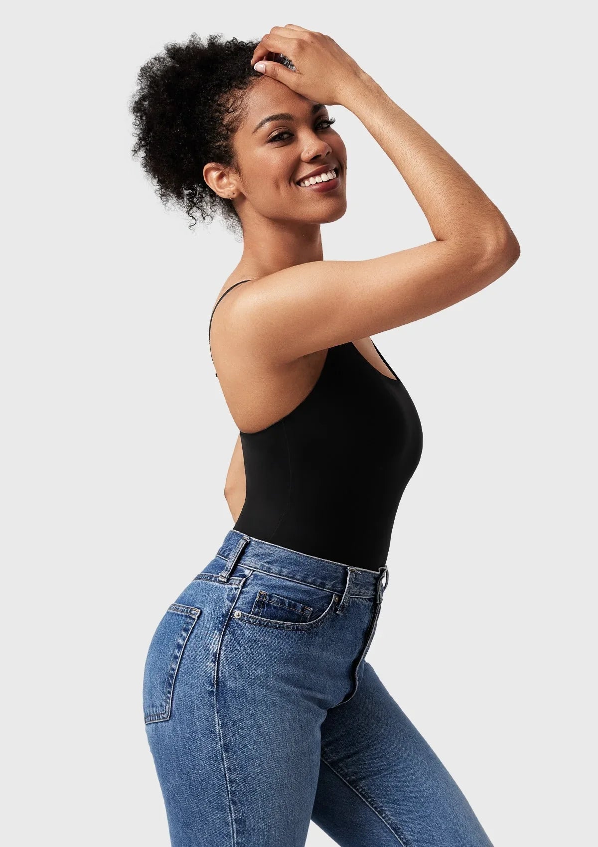 Seamless Comfort Square Neck Sleeveless Bodysuit Backless High Cut Thong Tank Tops - HSIA