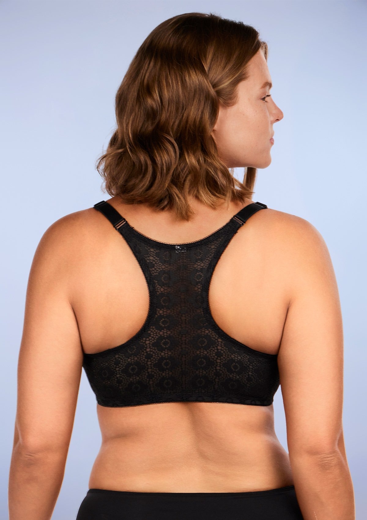 Serena Front-Close Lace-Back Black Underwire Bra Set - HSIA