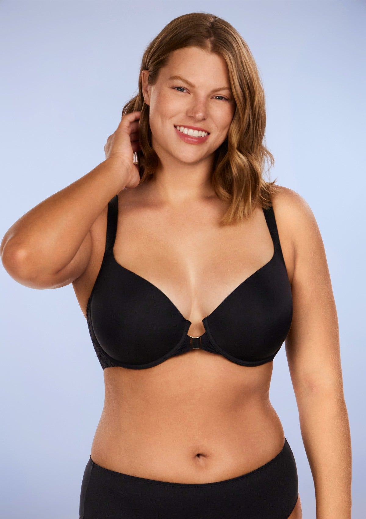 Serena Front-Close Lace-Back Black Underwire Bra Set - HSIA