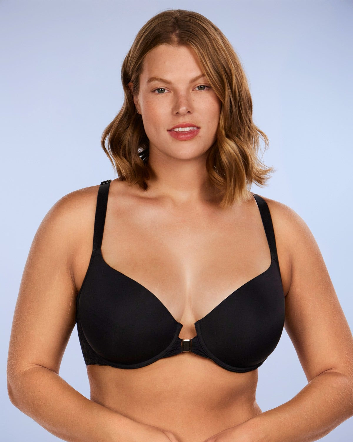 Serena Front-Close Lace-Back Black Underwire Bra Set - HSIA