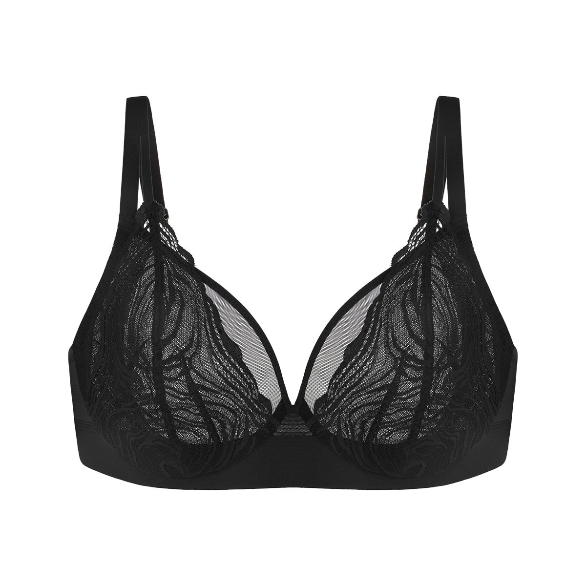 Serenata Flora Linear Lace Sheer Mesh Full Coverage Unlined Underwire Bra - HSIA