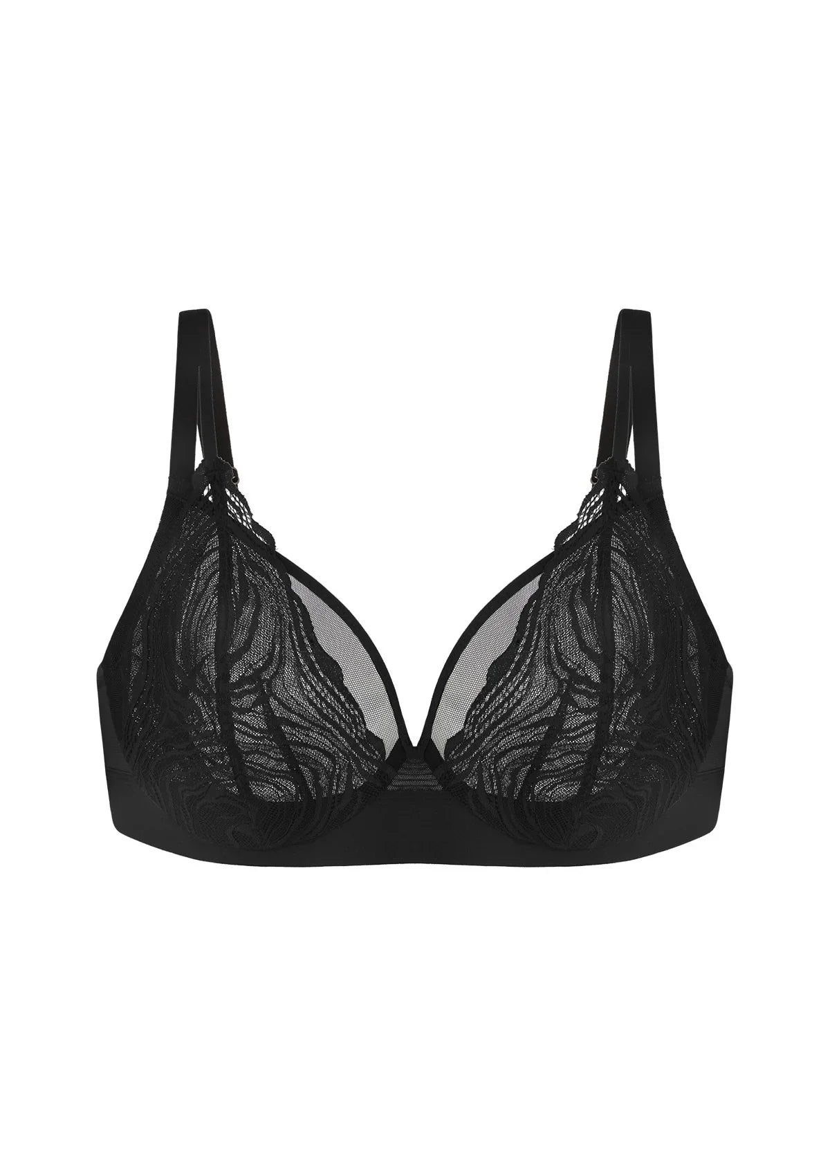 Serenata Flora Linear Lace Sheer Mesh Full Coverage Unlined Underwire Bra - HSIA