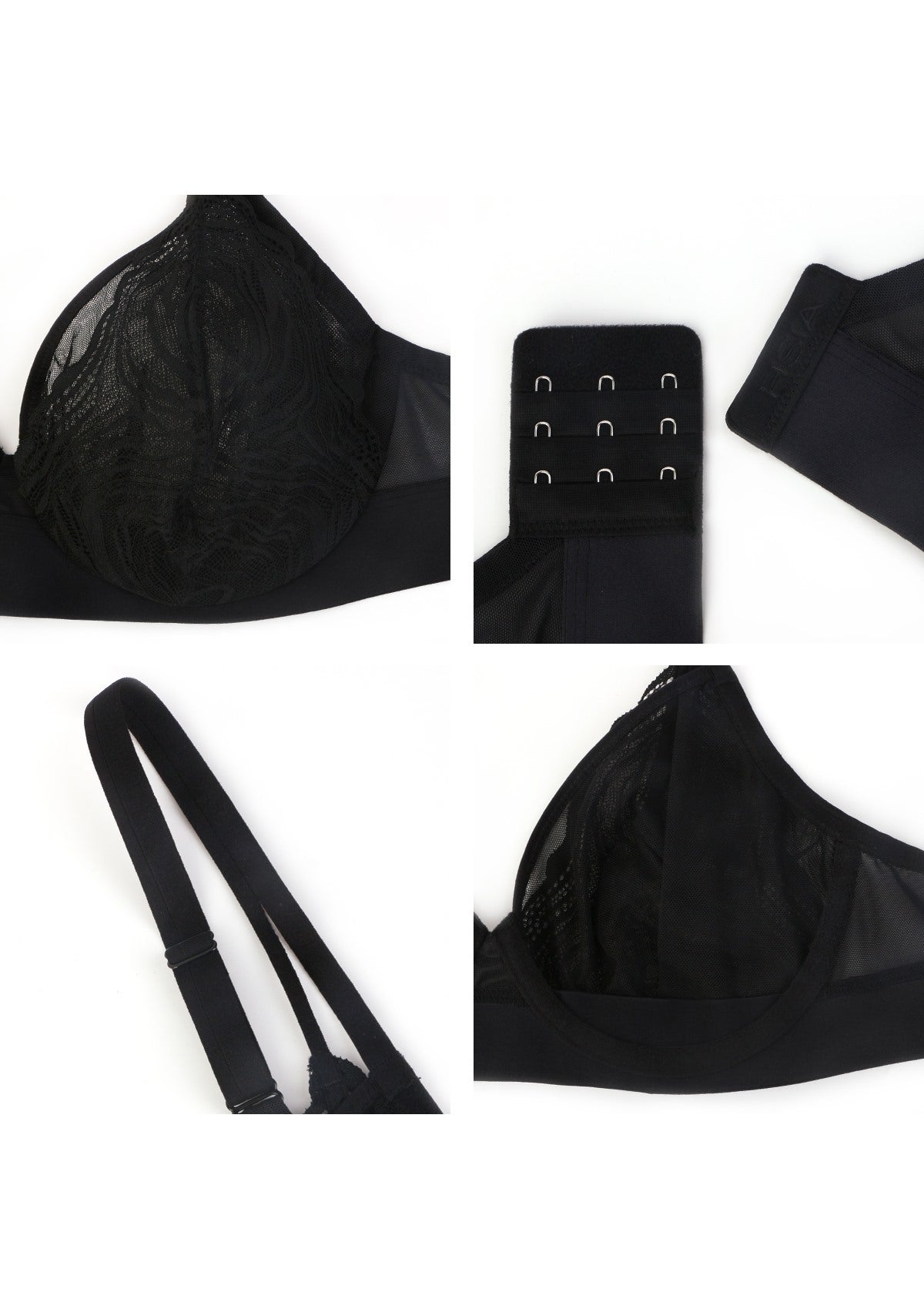 Serenata Flora Linear Lace Sheer Mesh Full Coverage Unlined Underwire Bra - HSIA