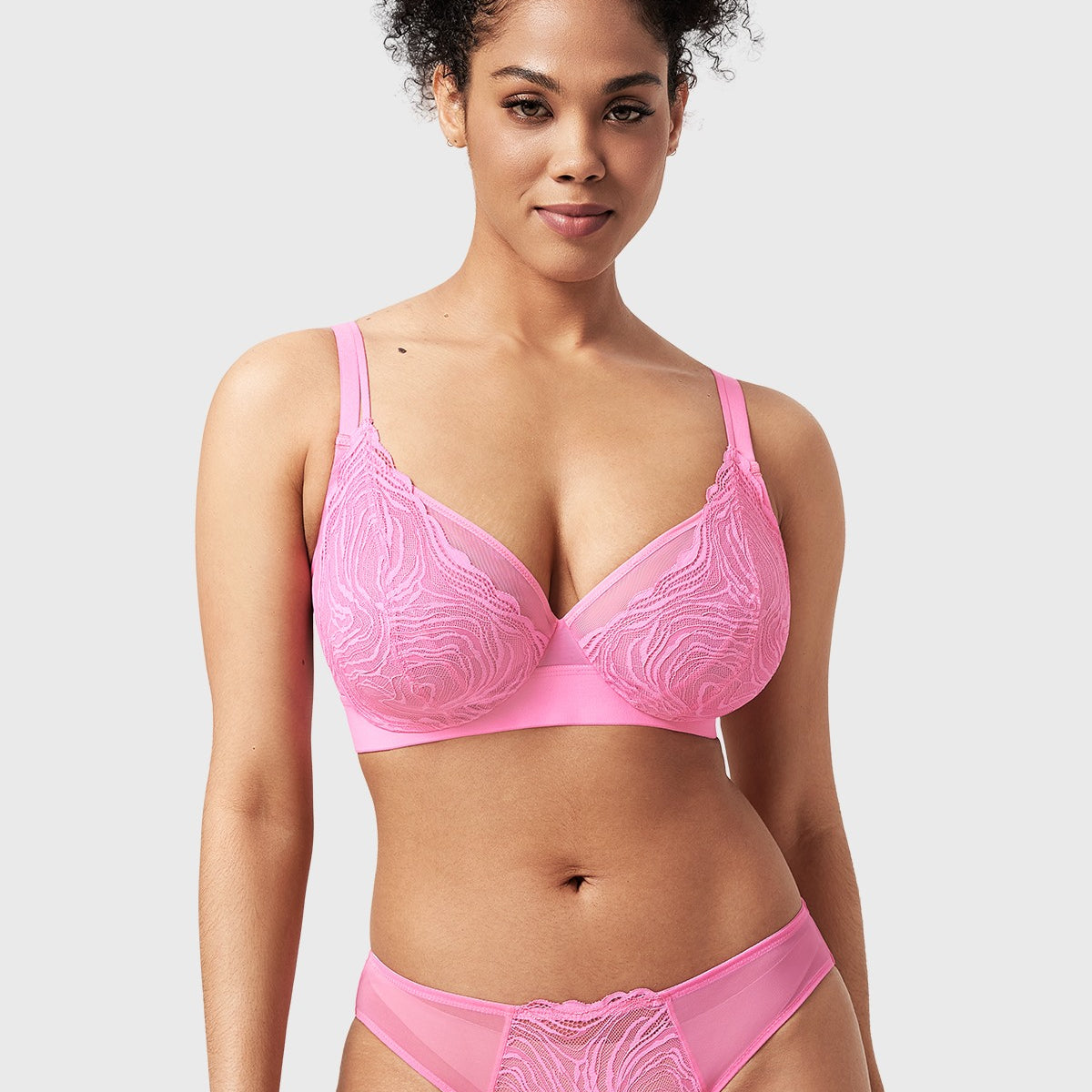 Serenata Flora Linear Lace Sheer Mesh Full Coverage Unlined Underwire Bra - HSIA