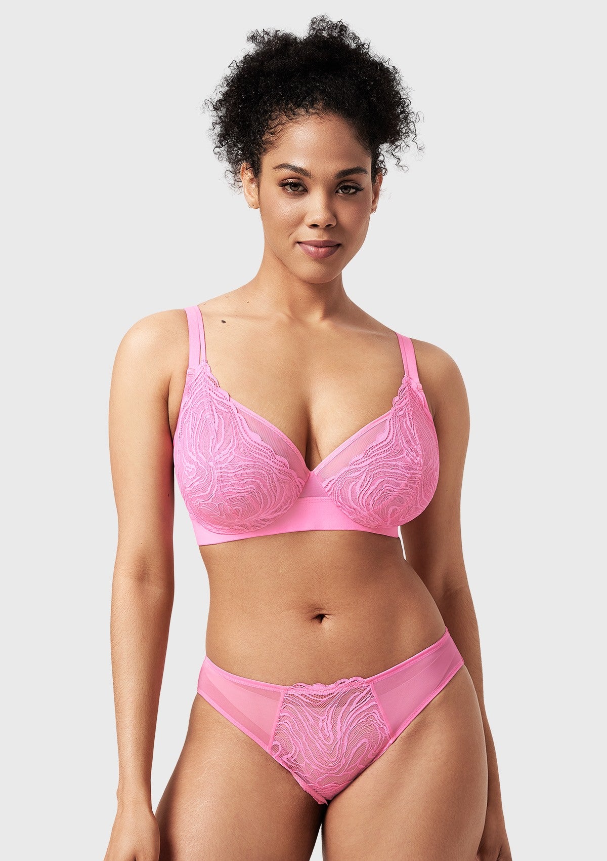 Serenata Flora Linear Lace Sheer Mesh Full Coverage Unlined Underwire Bra - HSIA