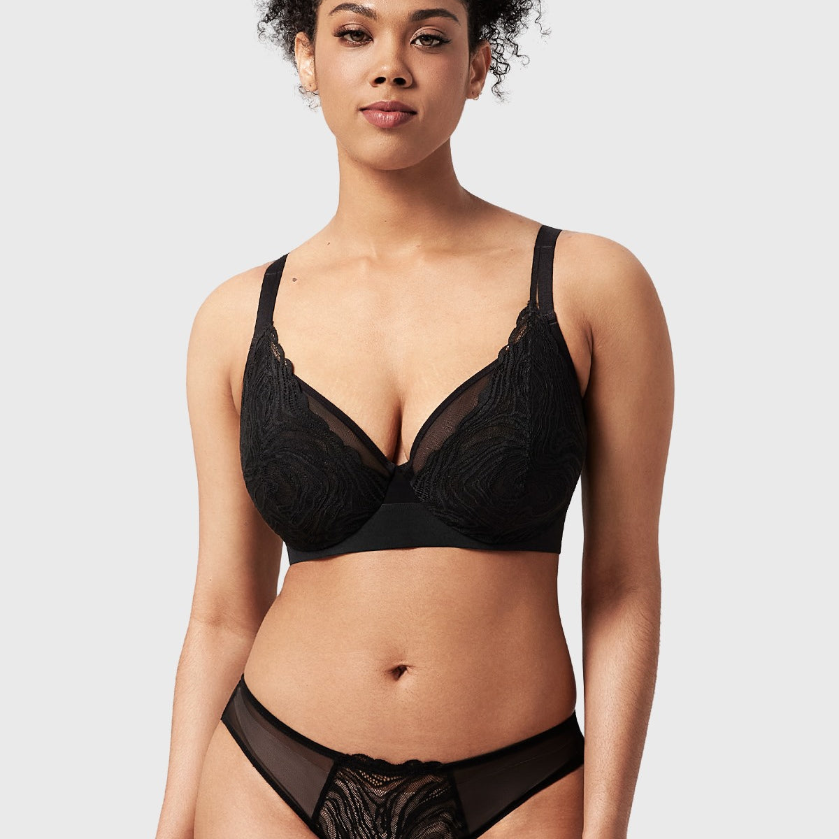 Serenata Flora Linear Lace Sheer Mesh Full Coverage Unlined Underwire Bra - HSIA