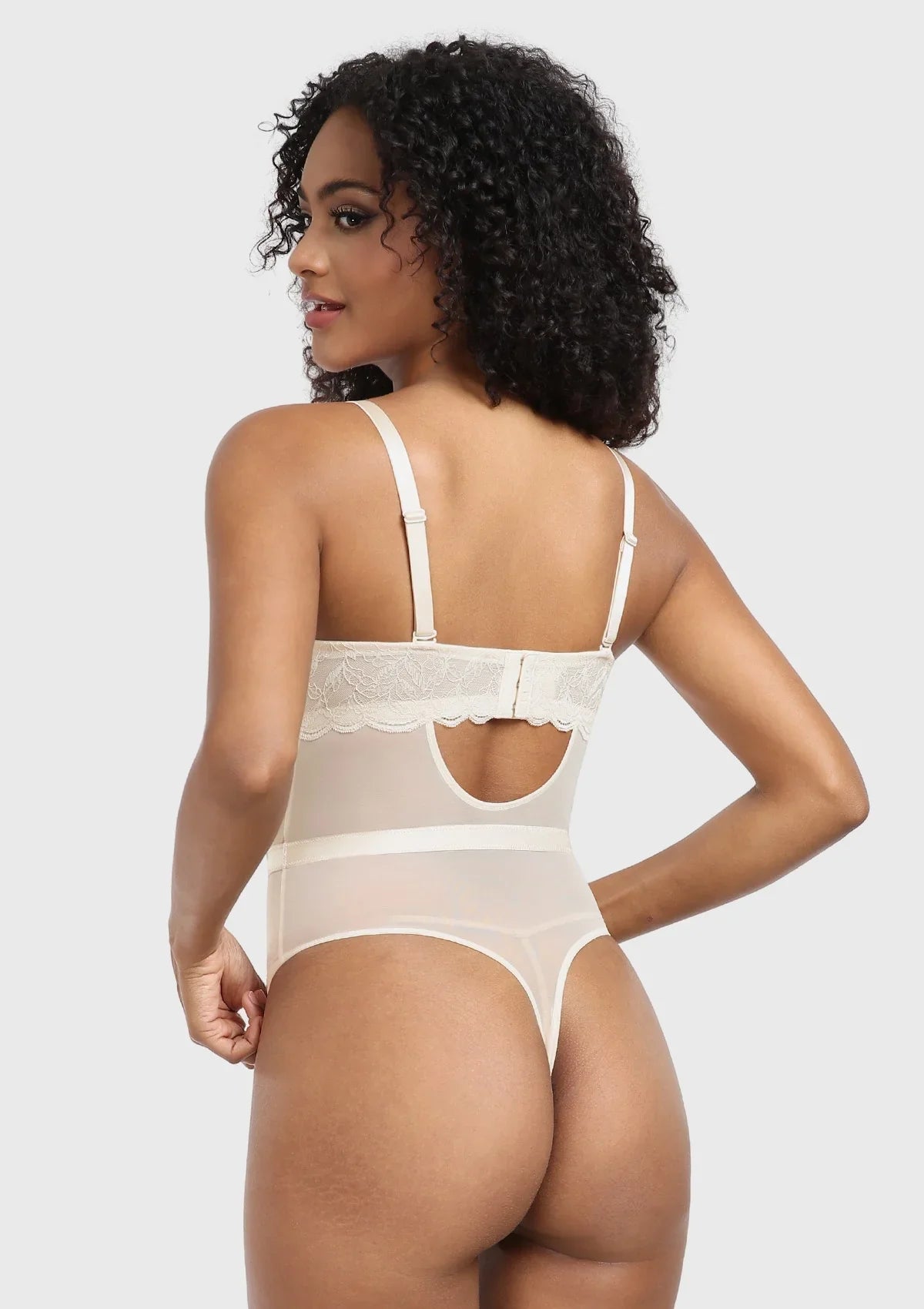 Blossom Mist Plus Size Lace Bodysuit Sexy Unlined Underwire Top Lingerie One Piece Snap Crotch Teddy - HSIA