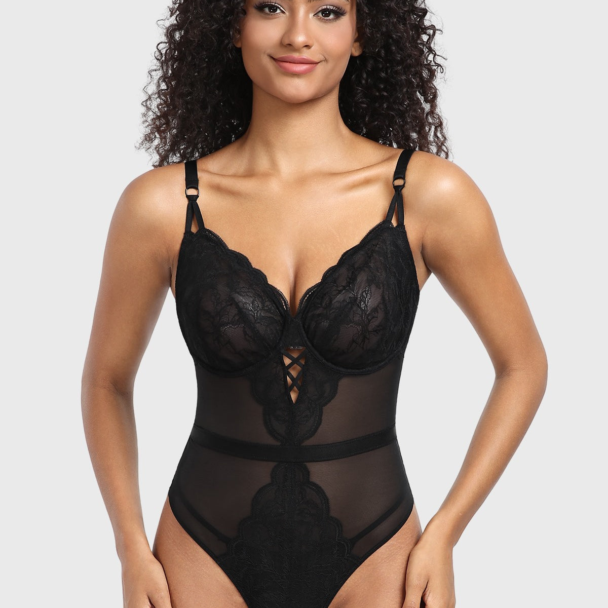 Blossom Mist Plus Size Lace Bodysuit Sexy Unlined Underwire Top Lingerie One Piece Snap Crotch Teddy - HSIA