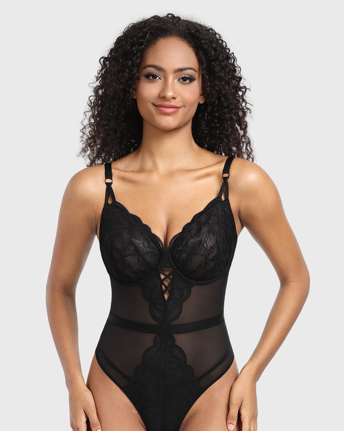 Blossom Mist Plus Size Lace Bodysuit Sexy Unlined Underwire Top Lingerie One Piece Snap Crotch Teddy - HSIA
