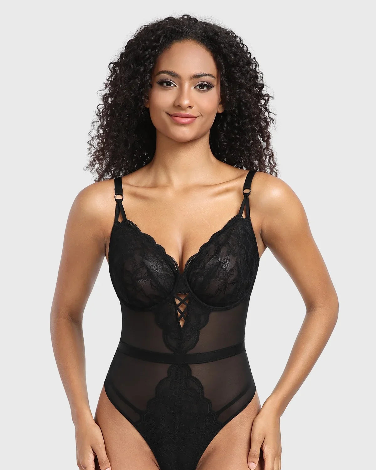 Blossom Mist Plus Size Lace Bodysuit Sexy Unlined Underwire Top Lingerie One Piece Snap Crotch Teddy - HSIA