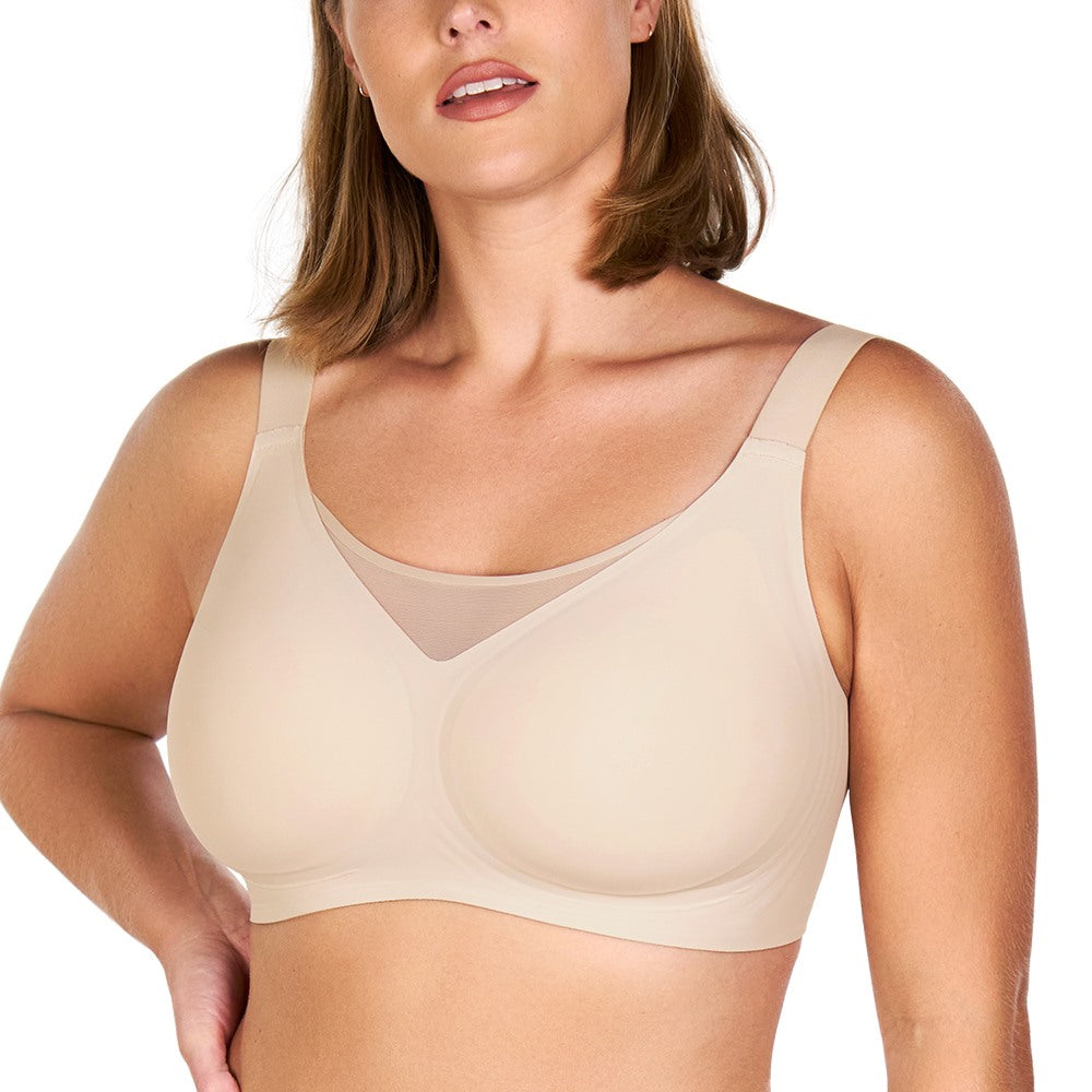 Songful CloudSoft Mesh Plus Size V-Neck Wireless Ultimate Comfort Seamless T-shirt Bra - HSIA
