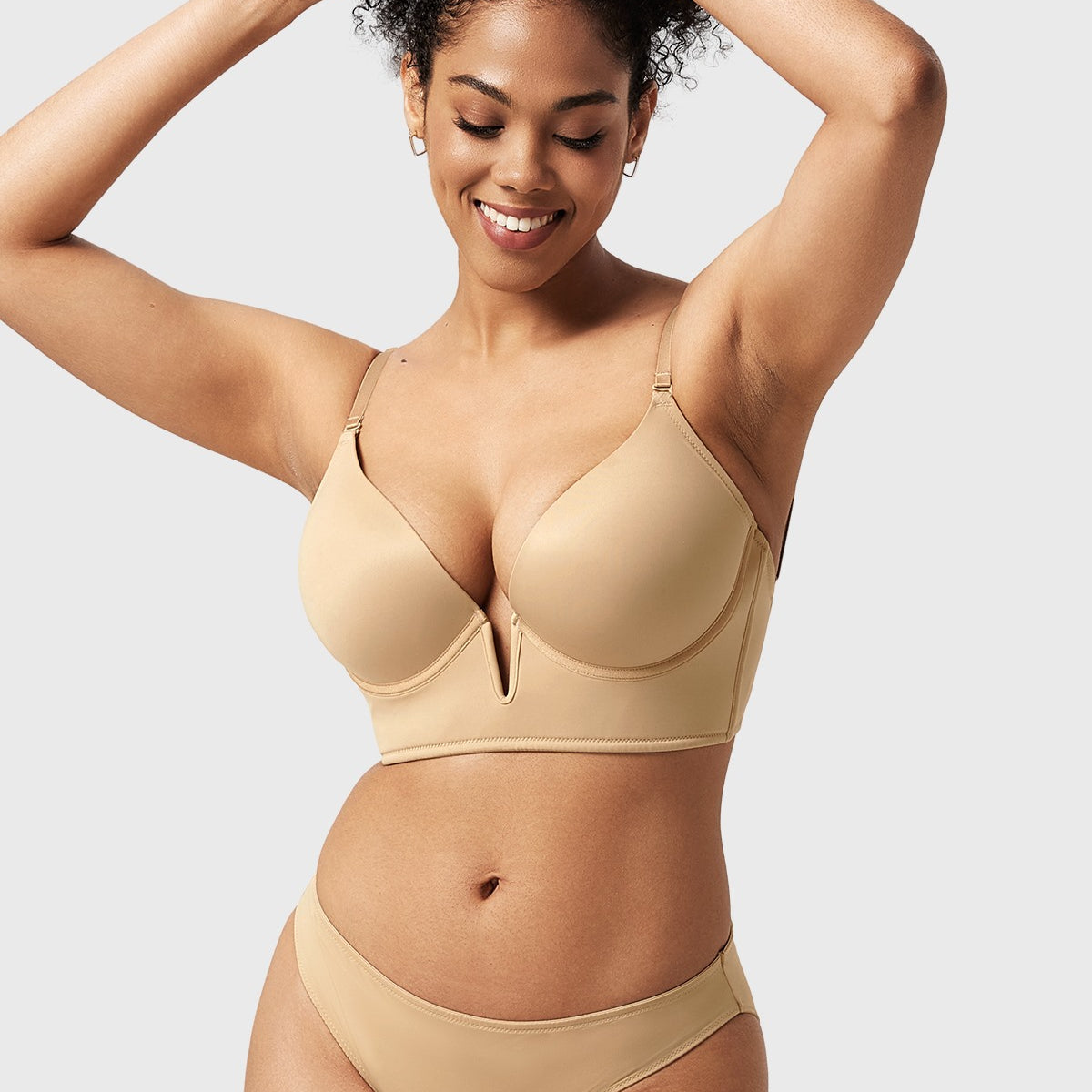 Songful Seamless Deep V Plunge Multiway Convertible Backless Push Up T-shirt Bra - HSIA