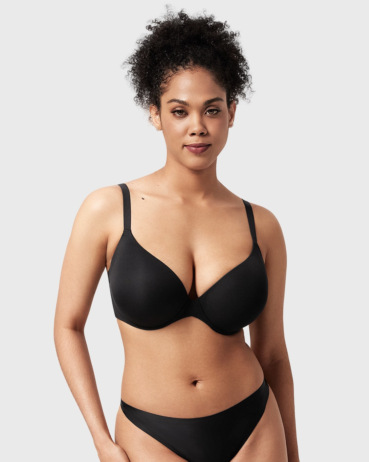 Songful Seamless Support Plunge Push-Up Lightly Padded T-Shirt Full Coverage Underwire Bra - HSIA
