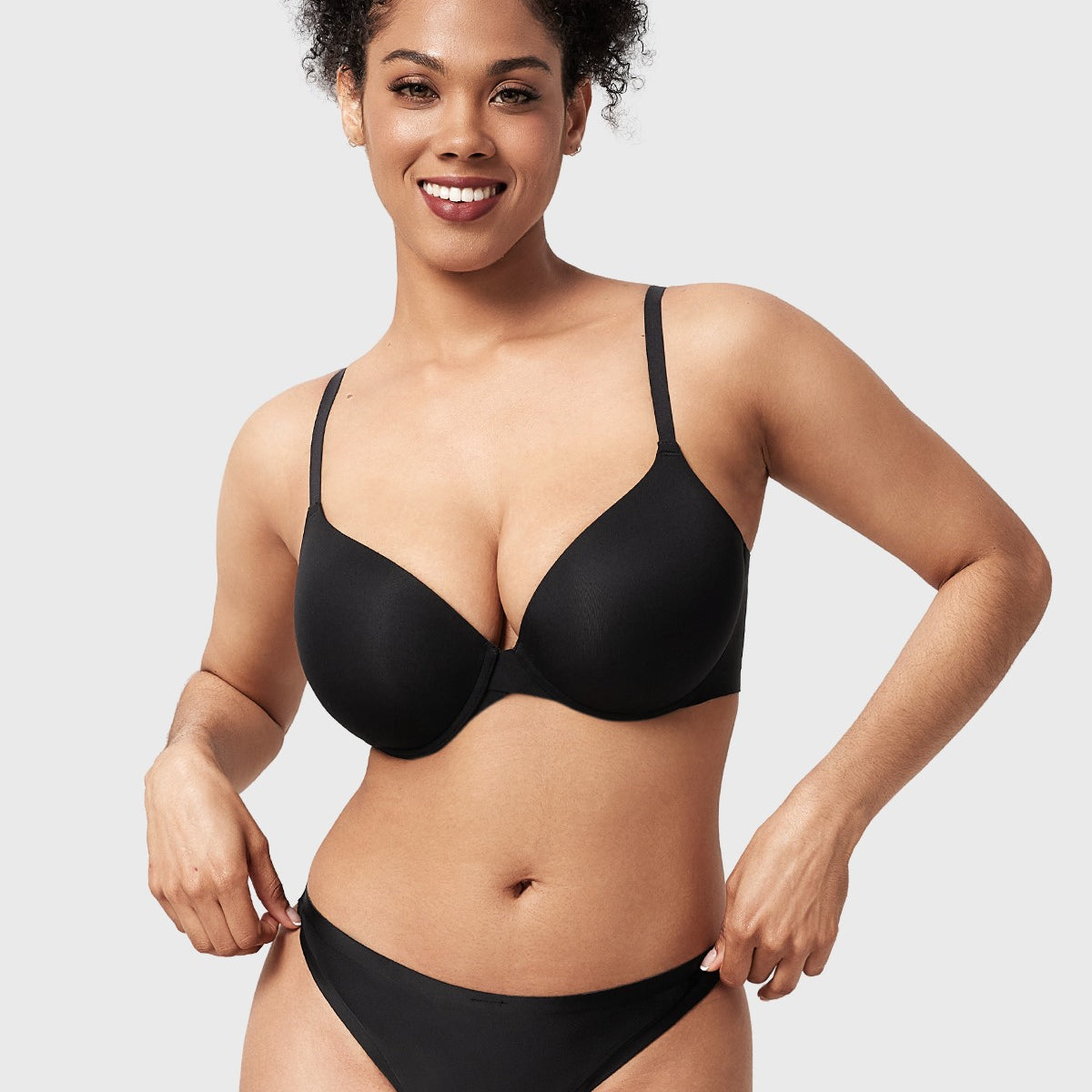 Songful Seamless Support Plunge Push-Up Lightly Padded T-Shirt Full Coverage Underwire Bra - HSIA