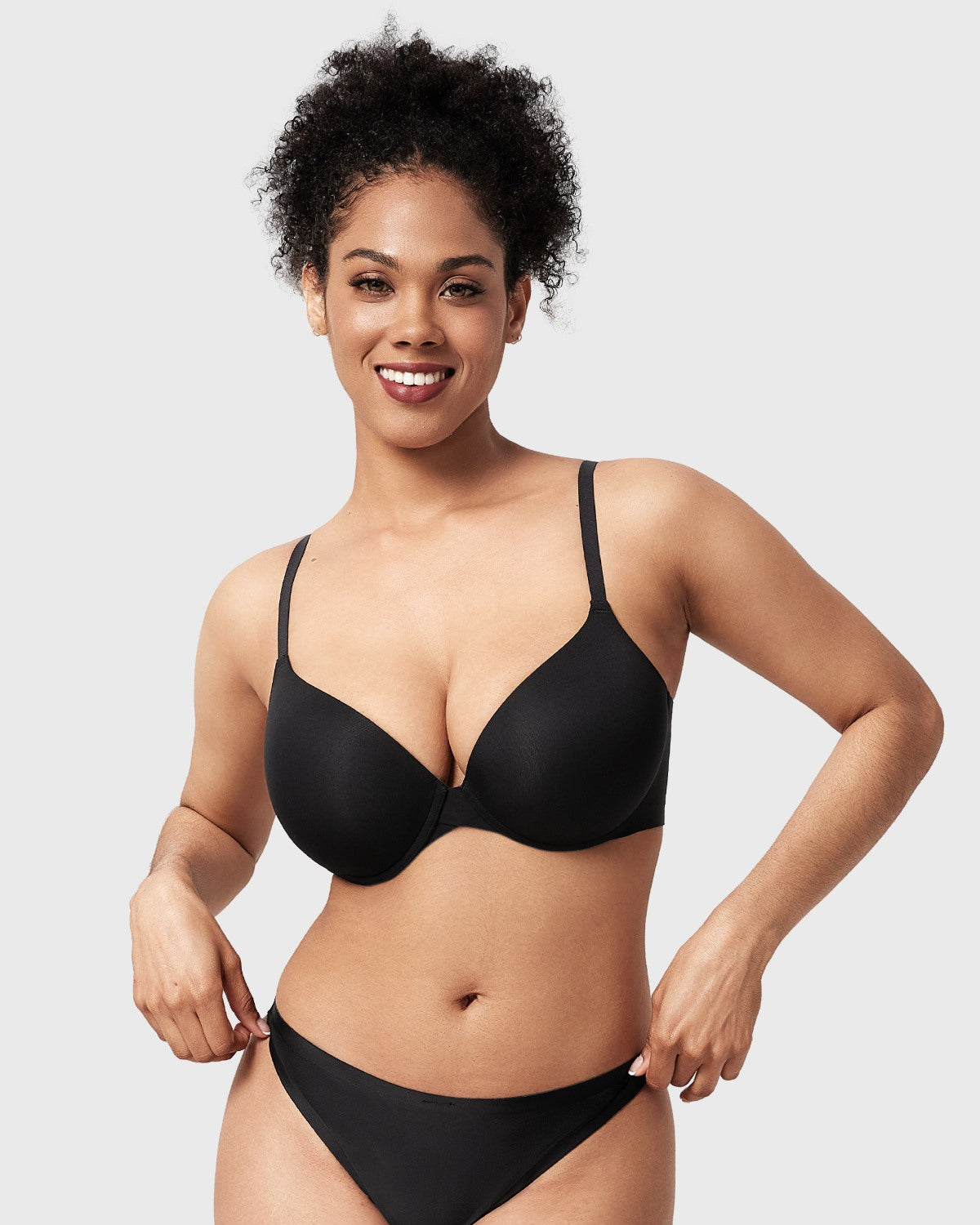 Songful Seamless Support Plunge Push-Up Lightly Padded T-Shirt Full Coverage Underwire Bra - HSIA