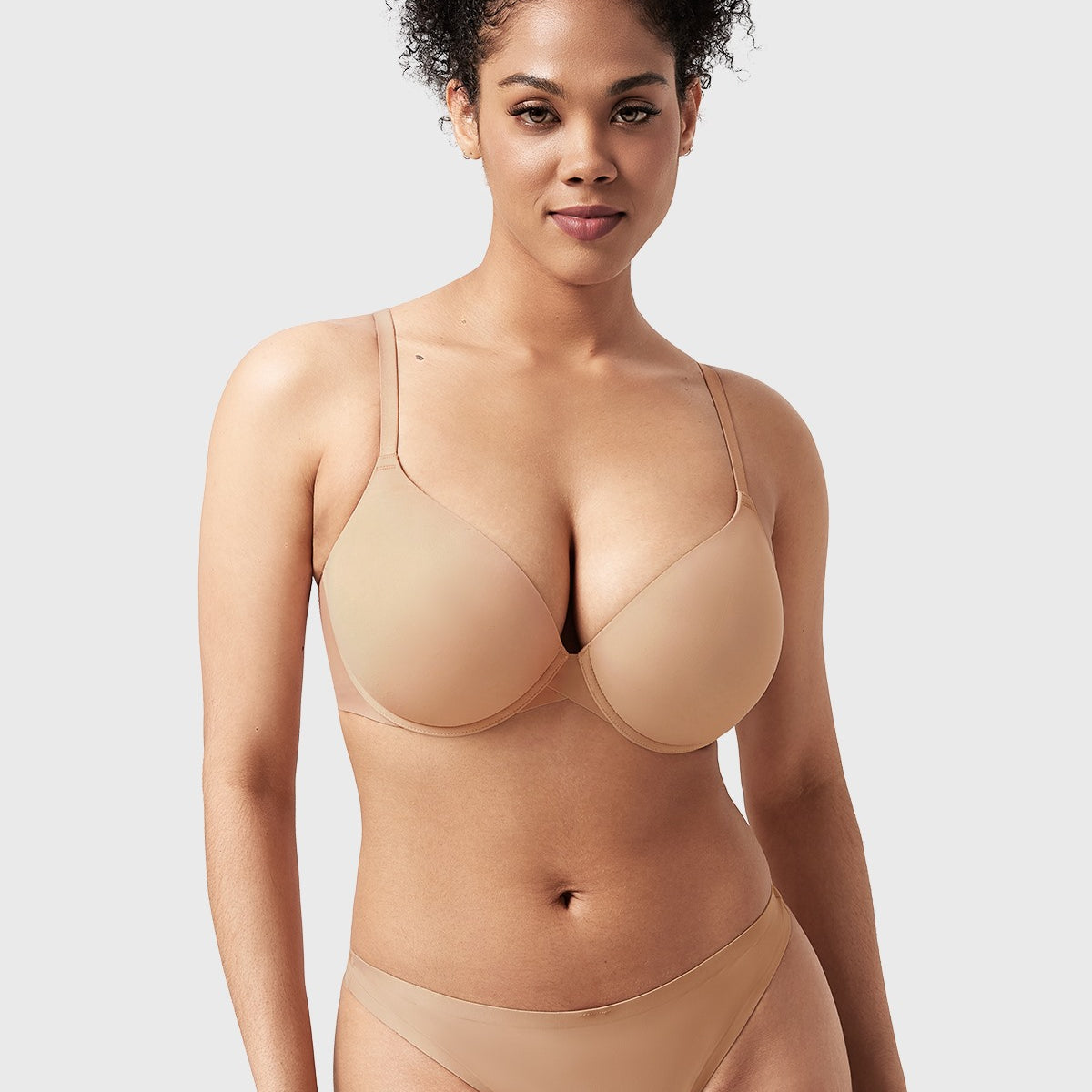 Songful Seamless Support Plunge Push-Up Lightly Padded T-Shirt Full Coverage Underwire Bra - HSIA