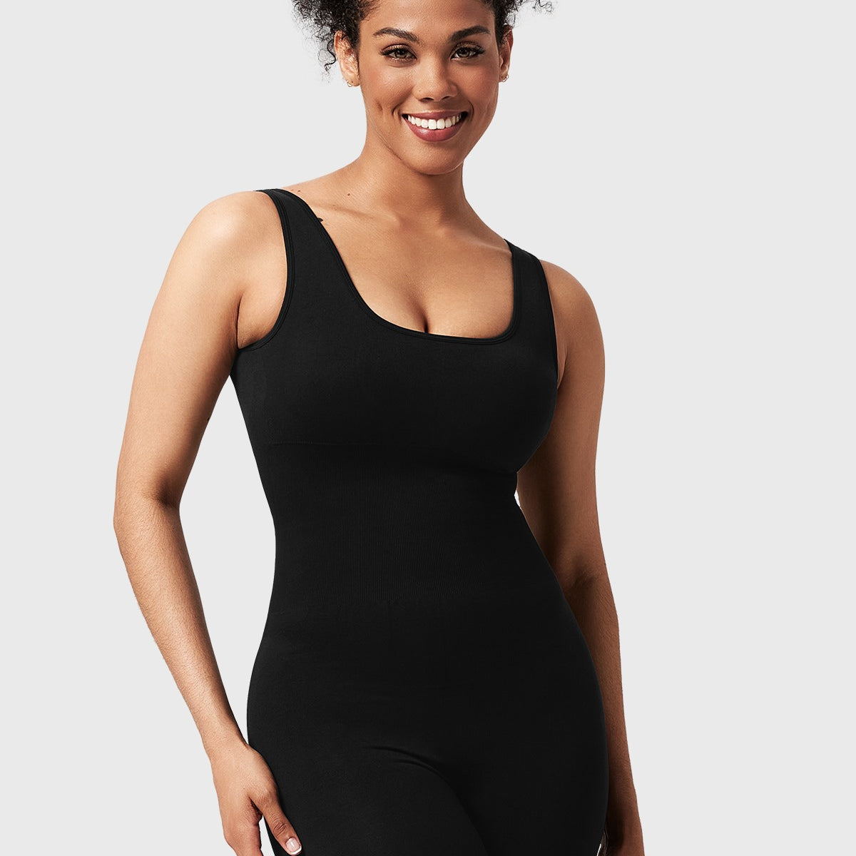 Songful Square Neck Sculpting Tummy Control Bodysuit One Piece Workout Sleeveless Romper - HSIA