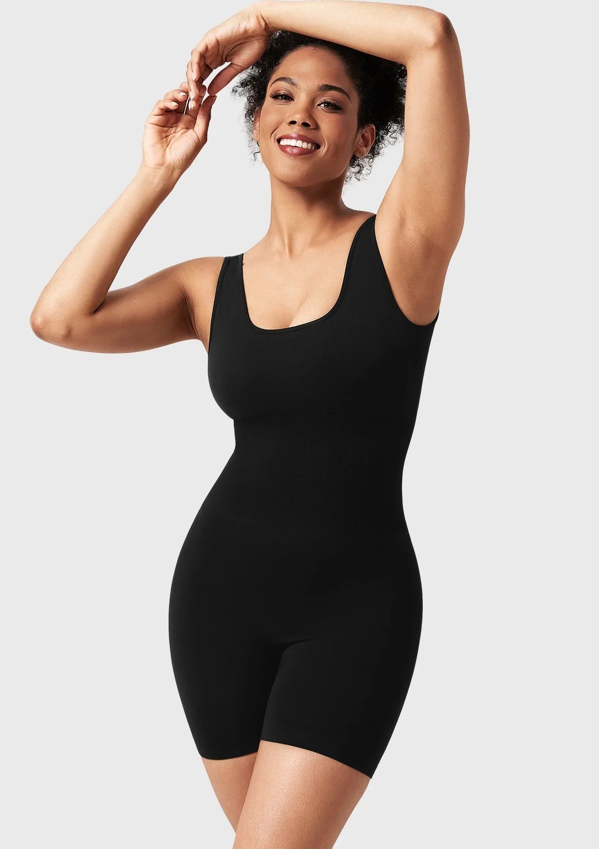 Songful Square Neck Sculpting Tummy Control Bodysuit One Piece Workout Sleeveless Romper - HSIA
