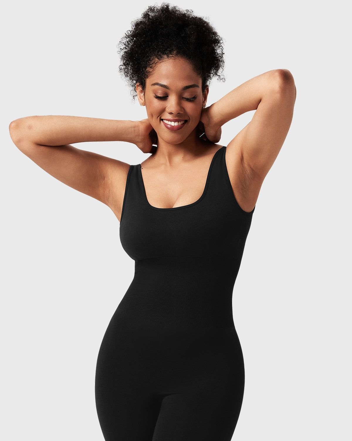 Songful Square Neck Sculpting Tummy Control Bodysuit One Piece Workout Sleeveless Romper - HSIA