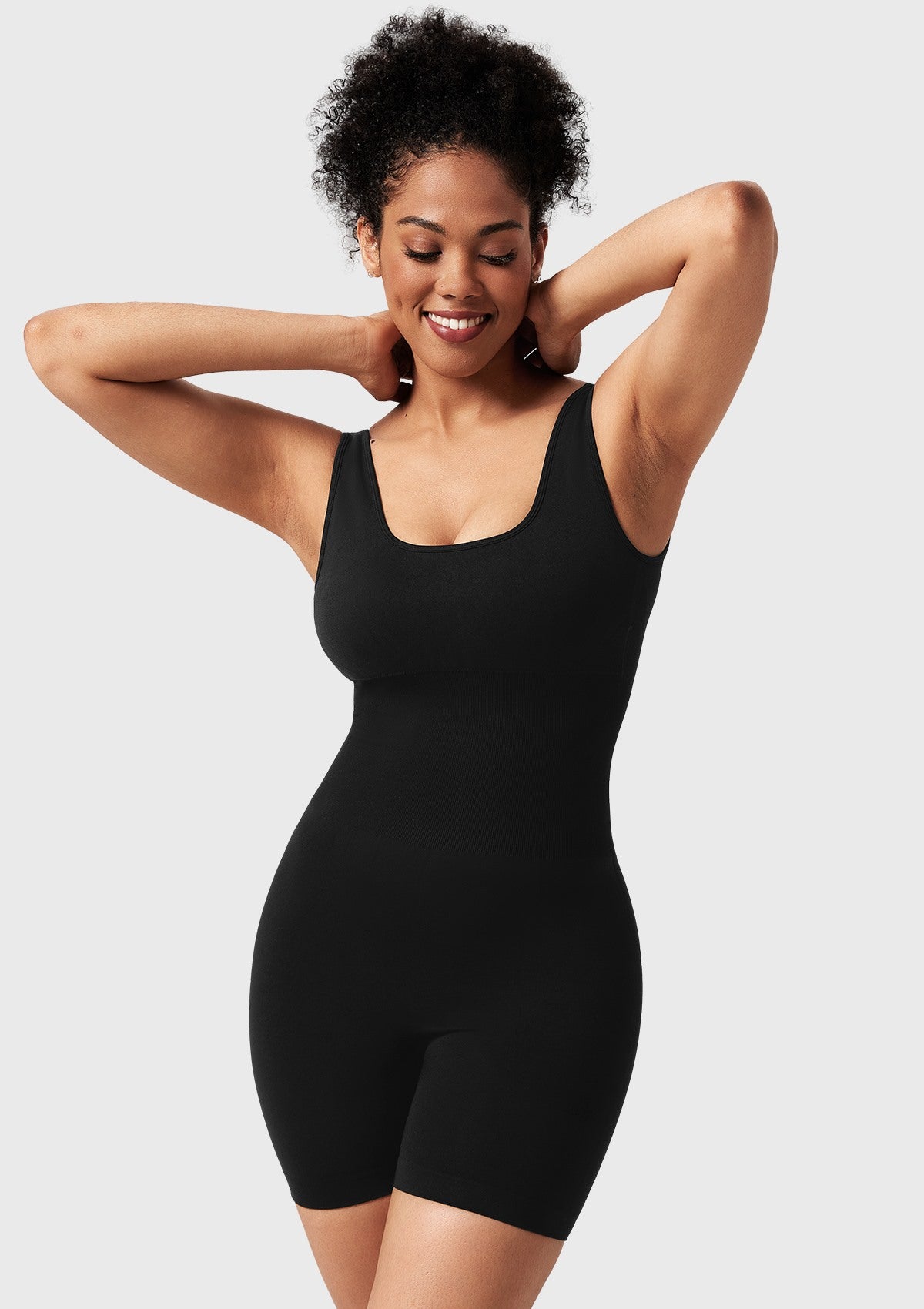 Songful Square Neck Sculpting Tummy Control Bodysuit One Piece Workout Sleeveless Romper - HSIA