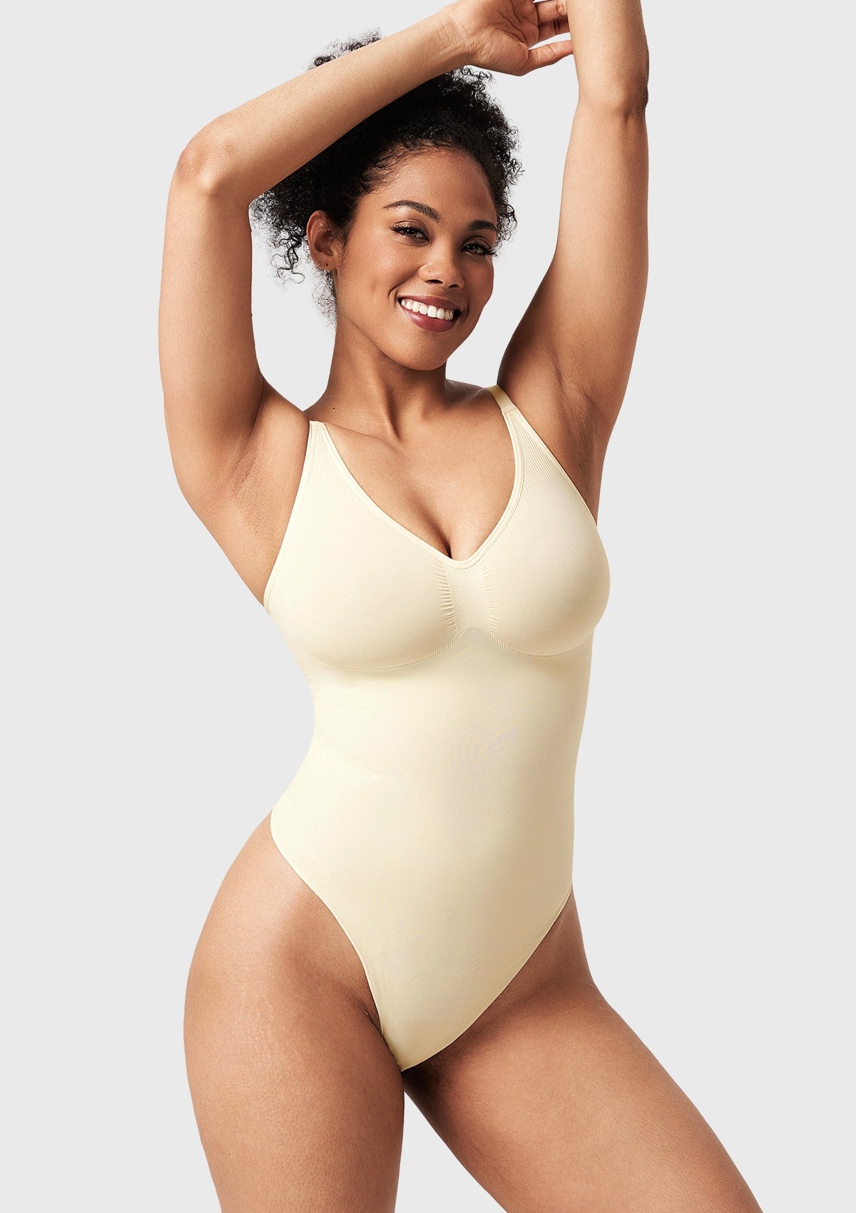 Songful V-Neck Tummy Control WireFree Seamless Bodysuit One Piece Shapewear - HSIA