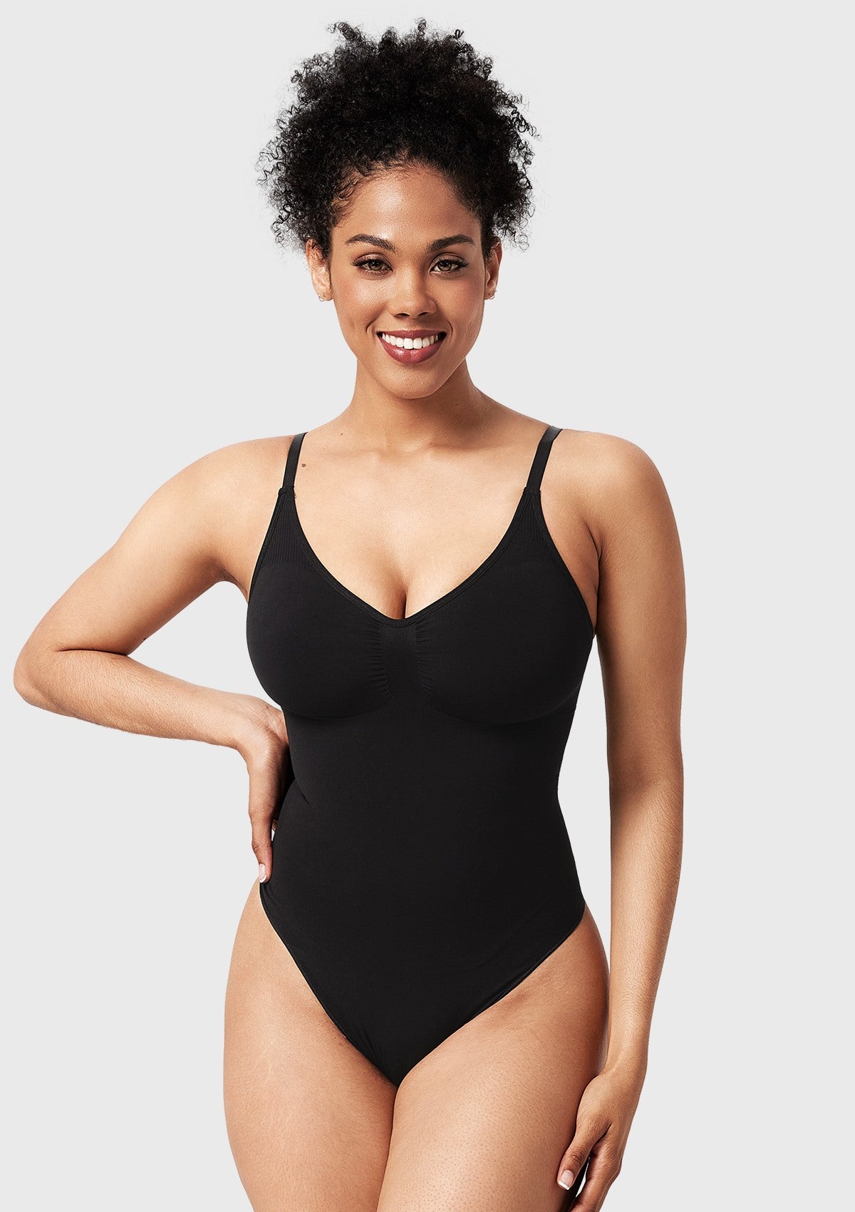 Songful V-Neck Tummy Control WireFree Seamless Bodysuit One Piece Shapewear - HSIA