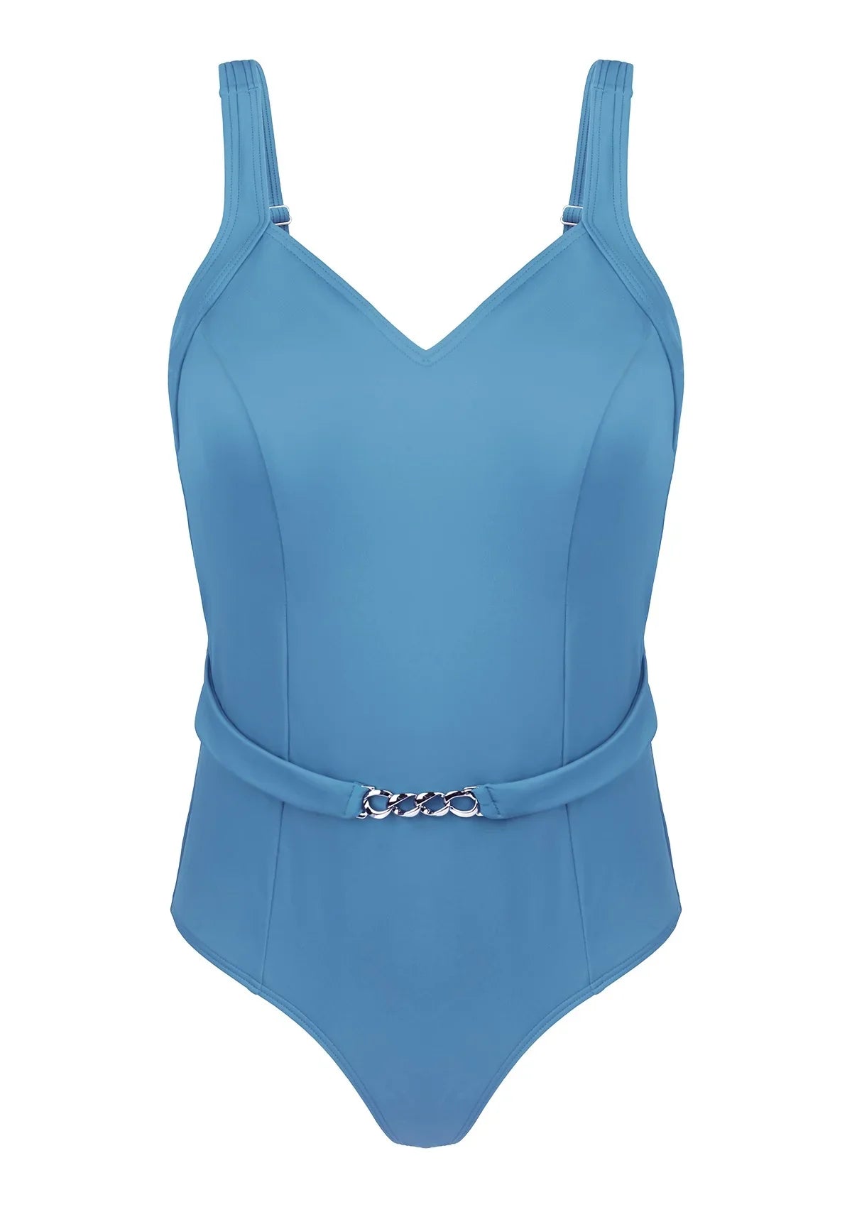 V-Neck Chain Trim One-Piece Swimwear - HSIA