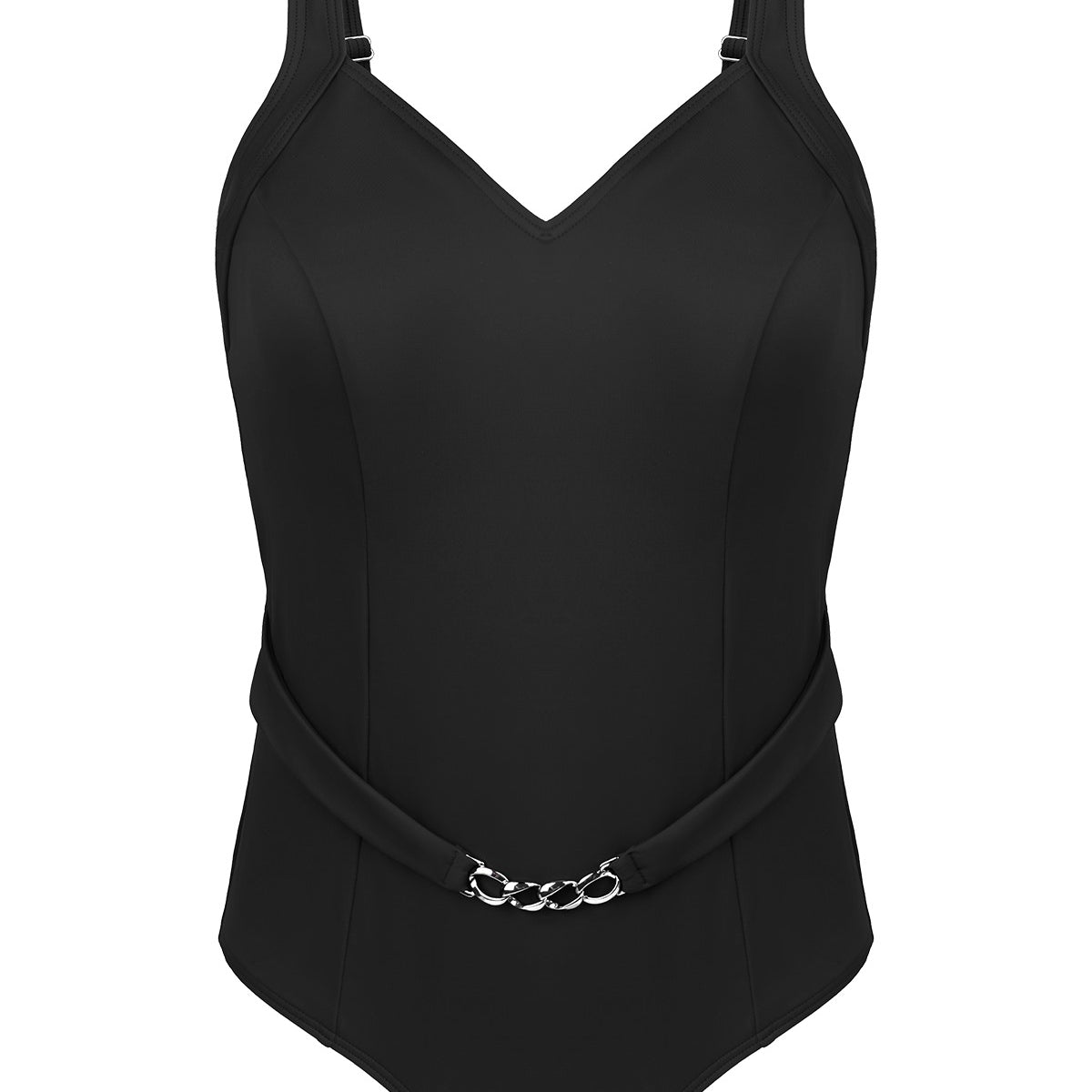 V-Neck Chain Trim One-Piece Swimwear - HSIA