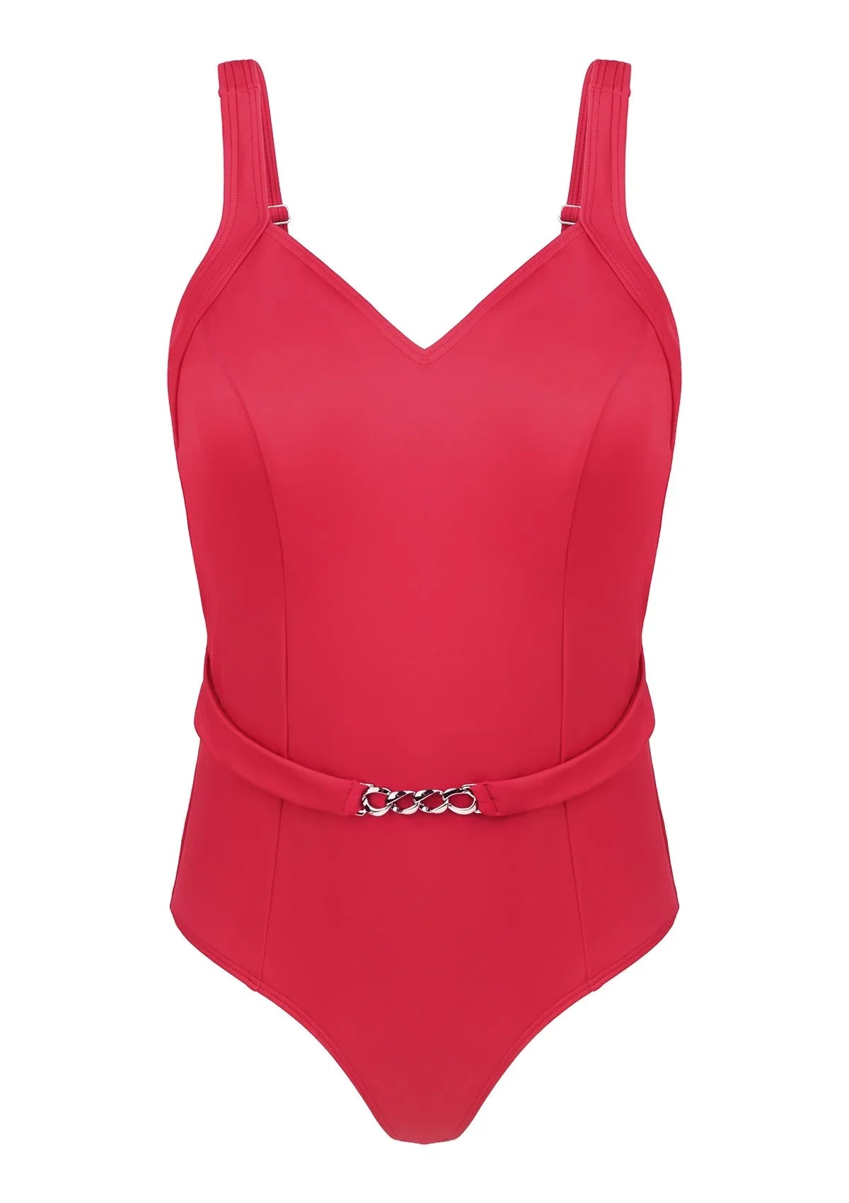 V-Neck Chain Trim One-Piece Swimwear - HSIA