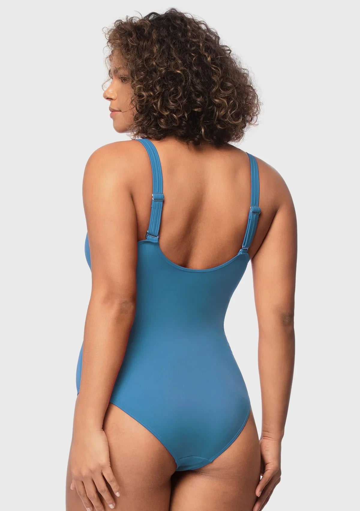 V-Neck Chain Trim One-Piece Swimwear - HSIA