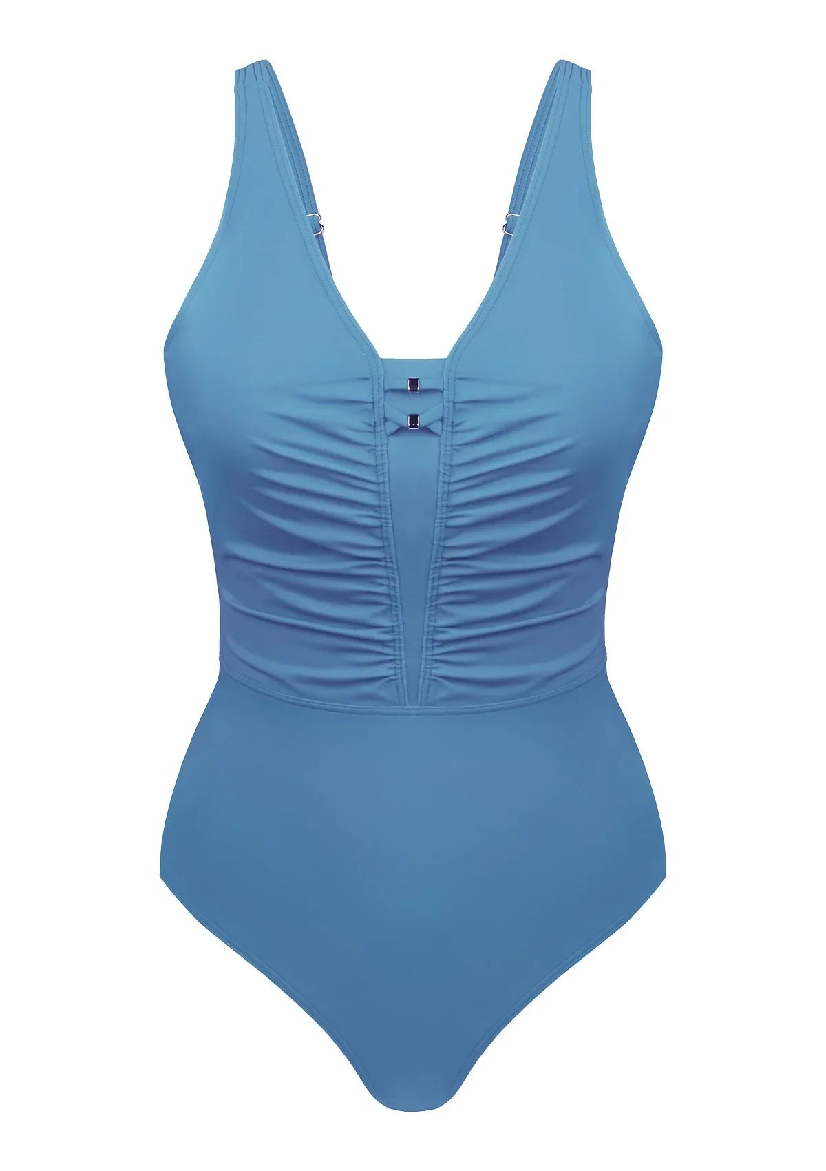 V-Neck Shirred One-Piece Swimwear - HSIA
