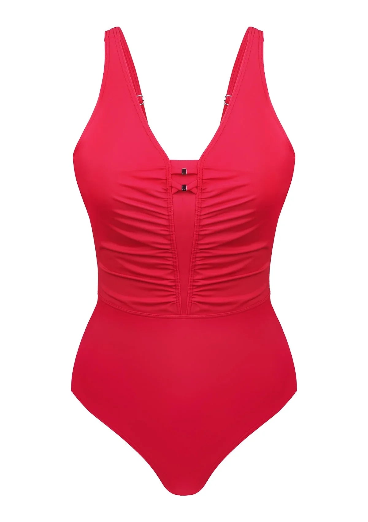 V-Neck Shirred One-Piece Swimwear - HSIA