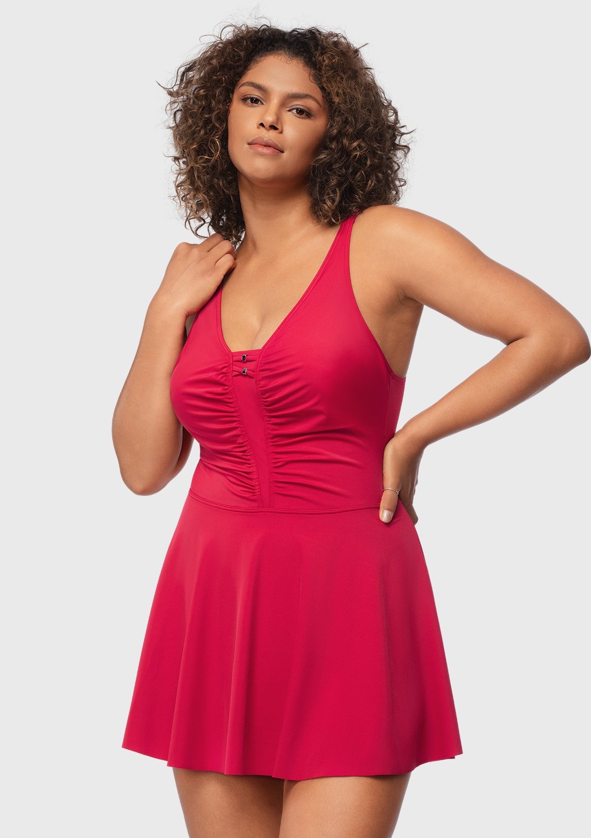 Ocevara - Black V-Neck Skirt One Piece Swimdress main image 1
