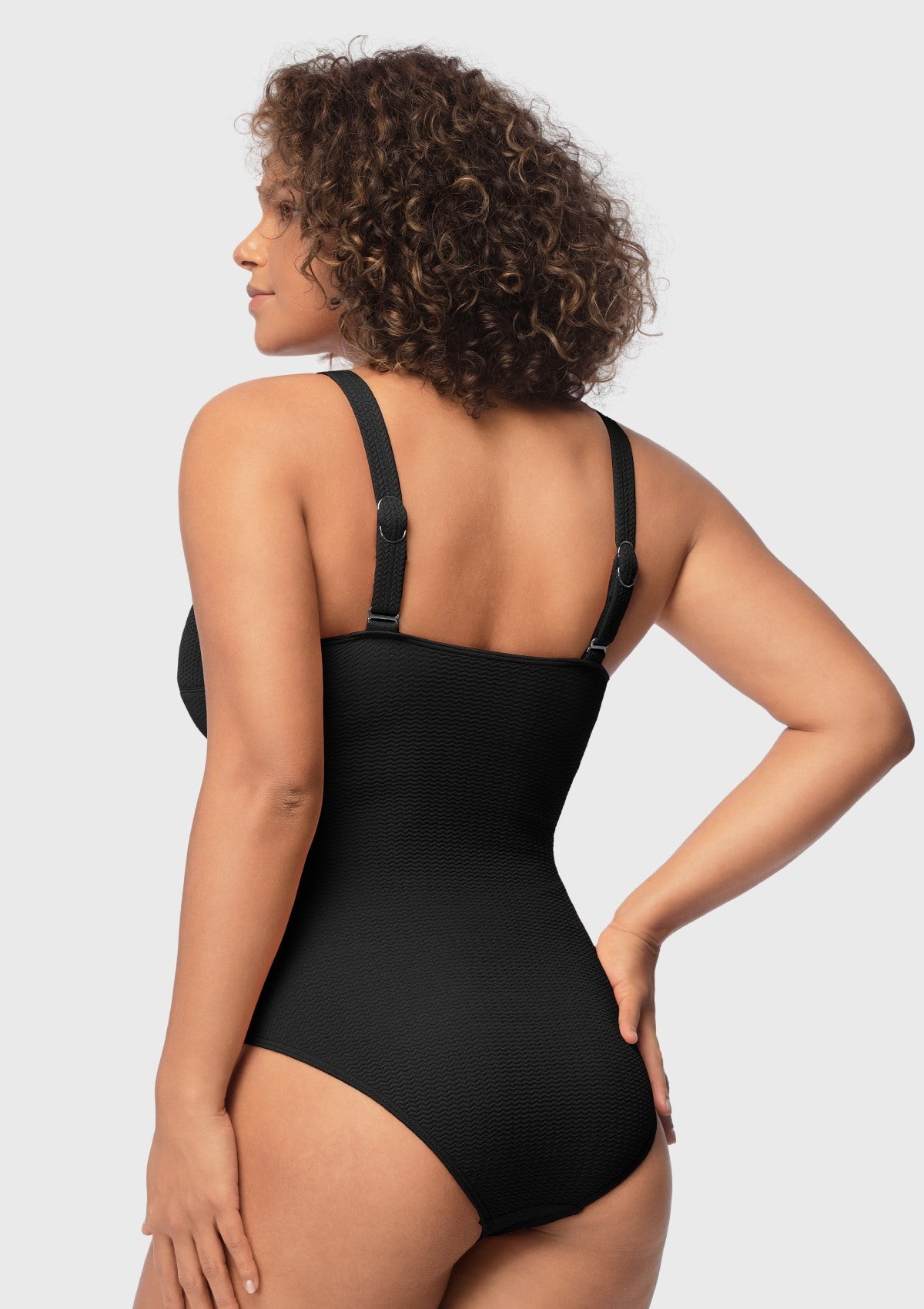 V-wire Plunge Textured One-piece Cutout Swimsuit - HSIA