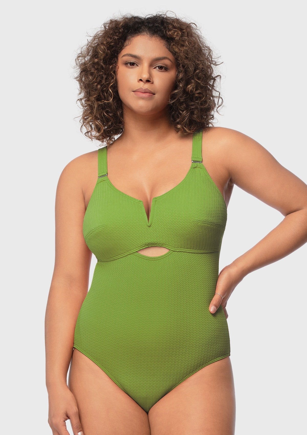 V-wire Plunge Textured One-piece Cutout Swimsuit - HSIA