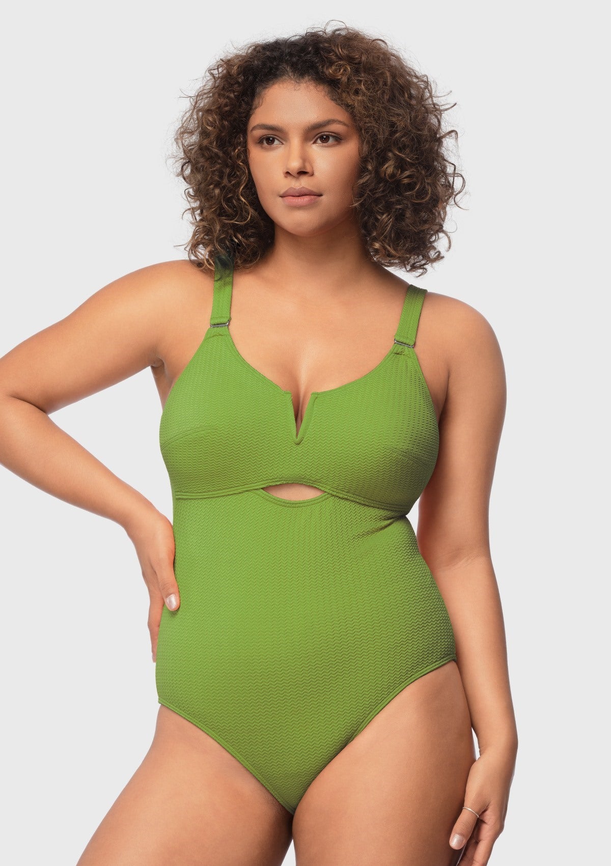 V-wire Plunge Textured One-piece Cutout Swimsuit - HSIA