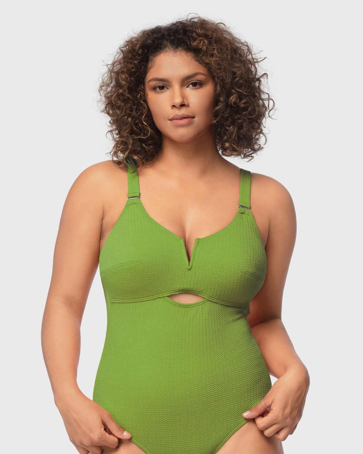 V-wire Plunge Textured One-piece Cutout Swimsuit - HSIA