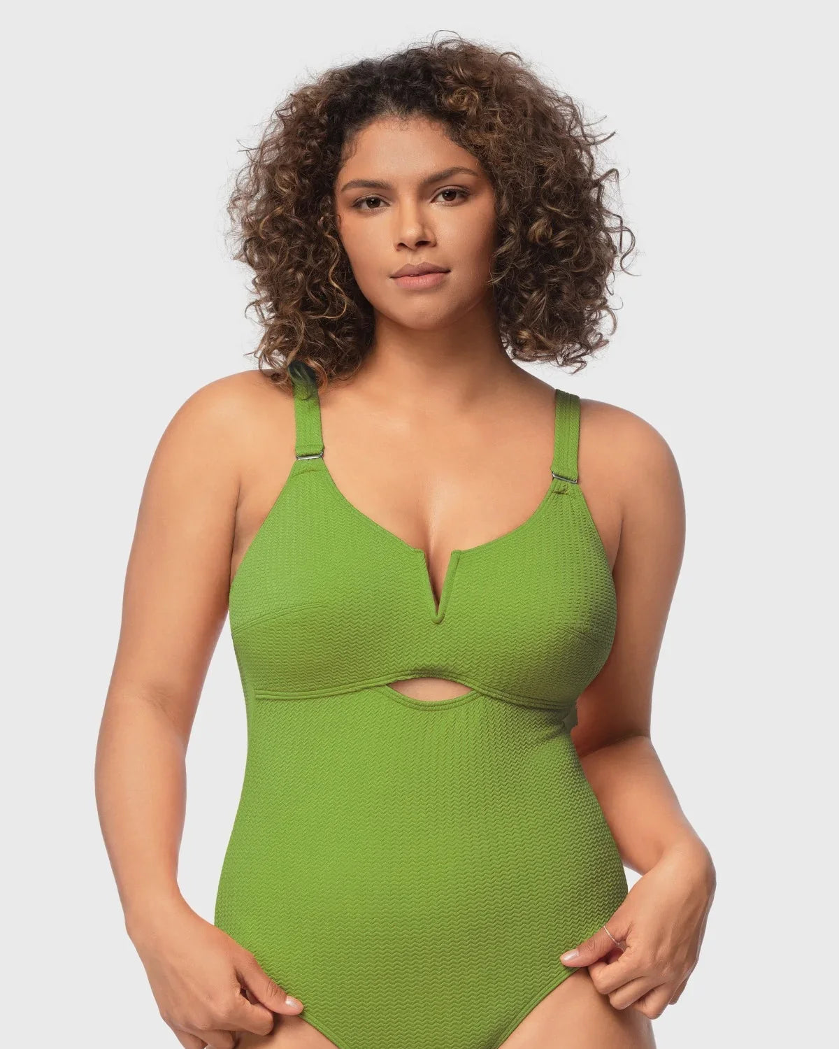 V-wire Plunge Textured One-piece Cutout Swimsuit - HSIA