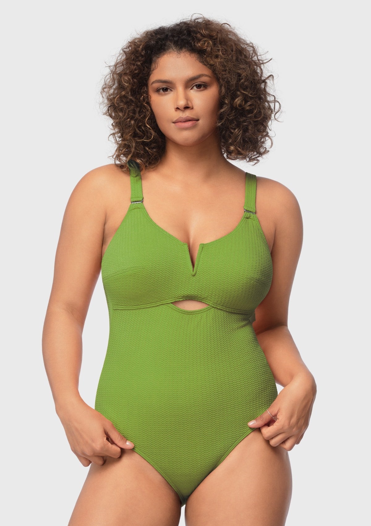 V-wire Plunge Textured One-piece Cutout Swimsuit - HSIA