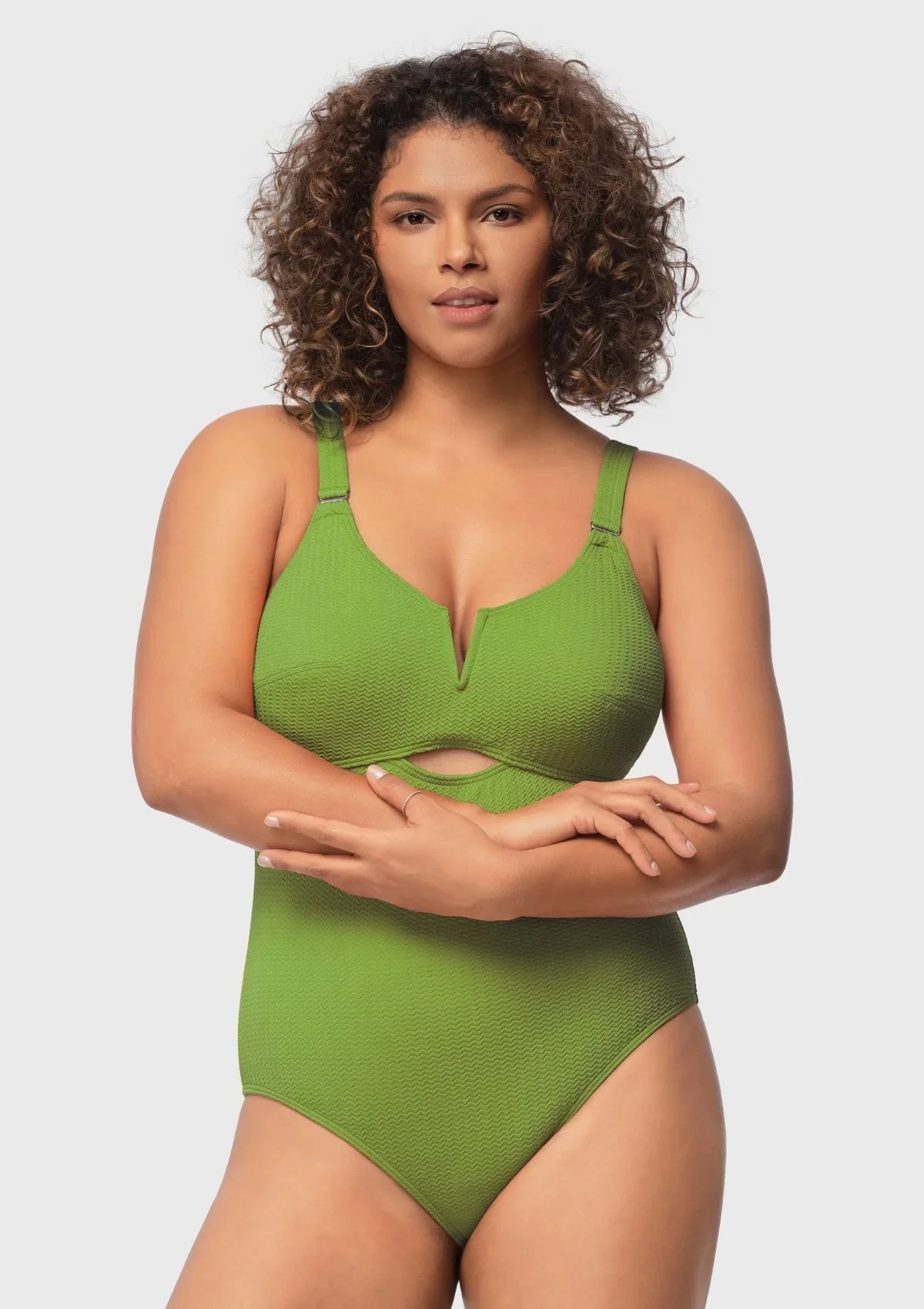 V-wire Plunge Textured One-piece Cutout Swimsuit - HSIA