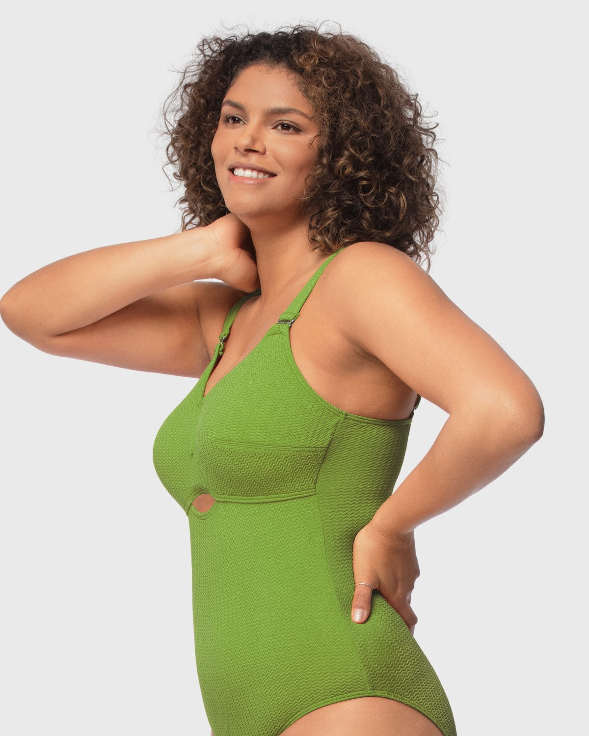 V-wire Plunge Textured One-piece Cutout Swimsuit - HSIA
